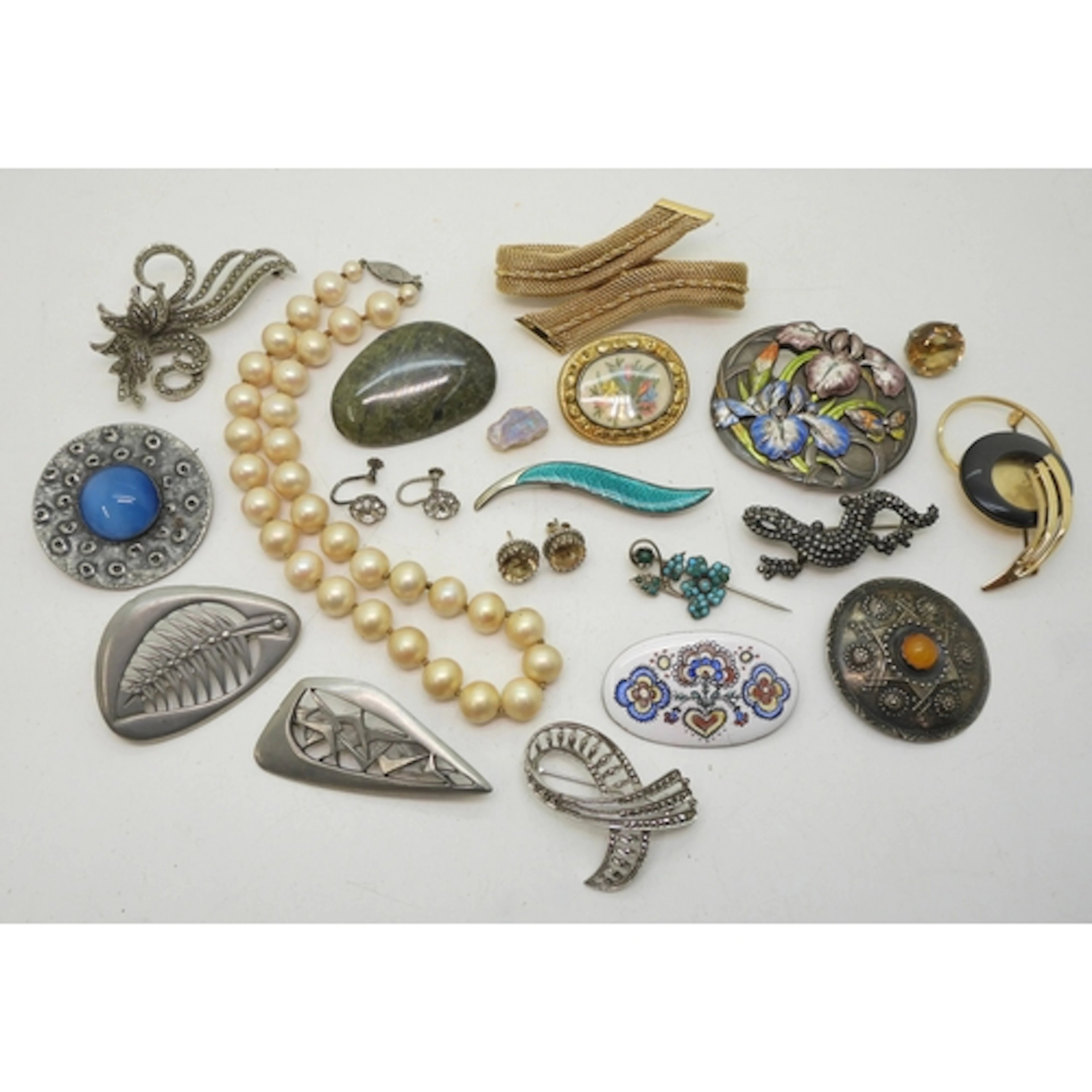 A silver & enamel Norwegian brooch made by Aksel Holmsen...