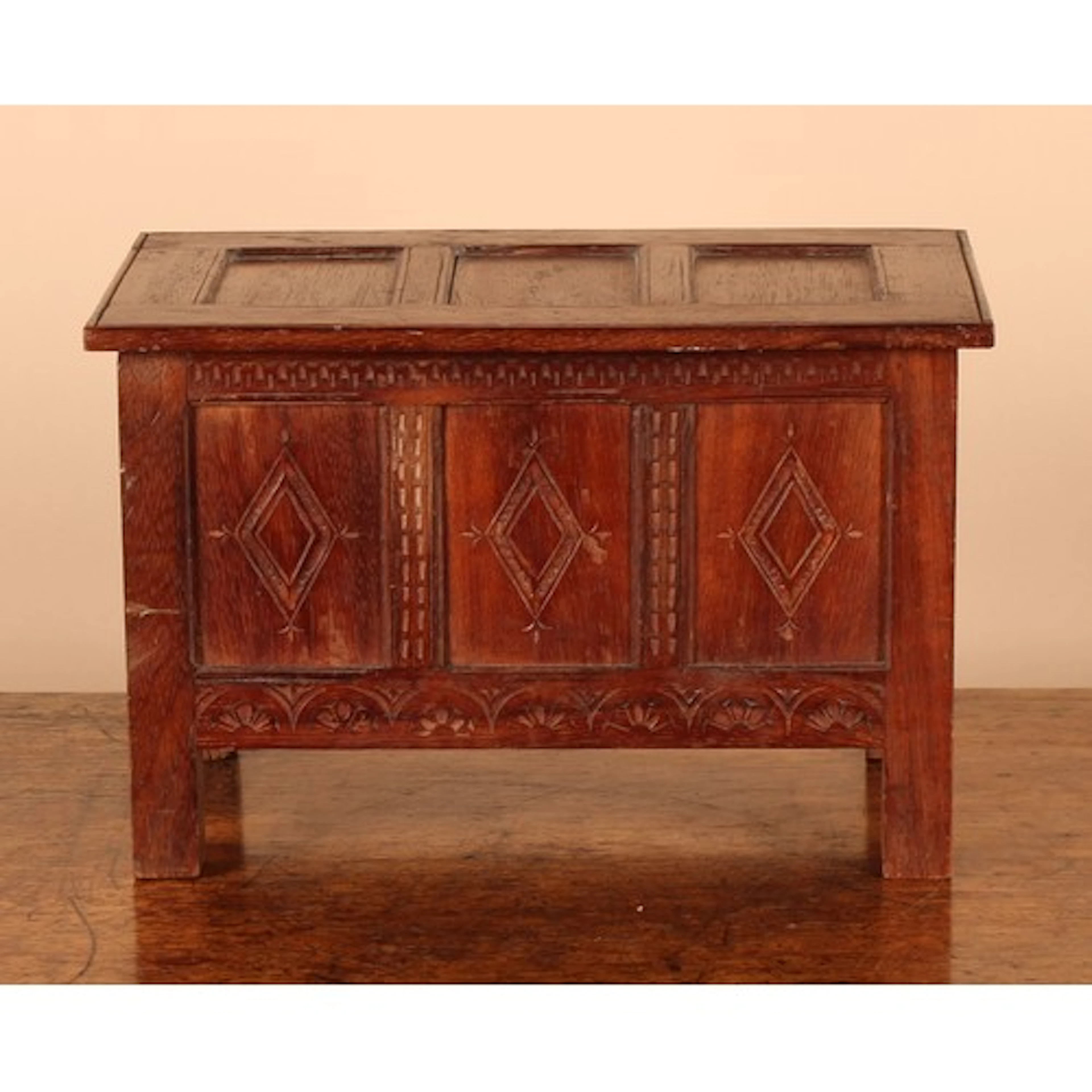 Miniature Furniture - a 17th century style oak three panel b...