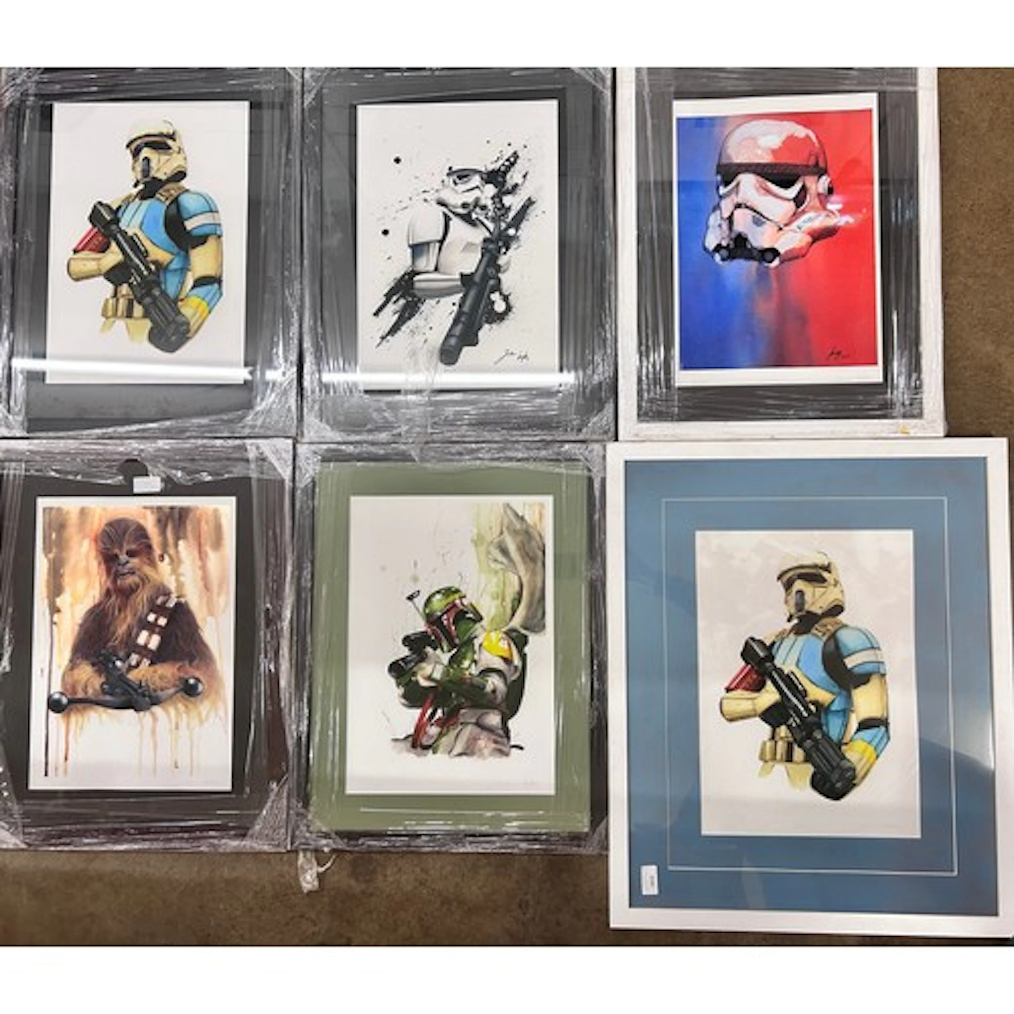 Six framed and mounted limited edition prints, Star Wars cha...