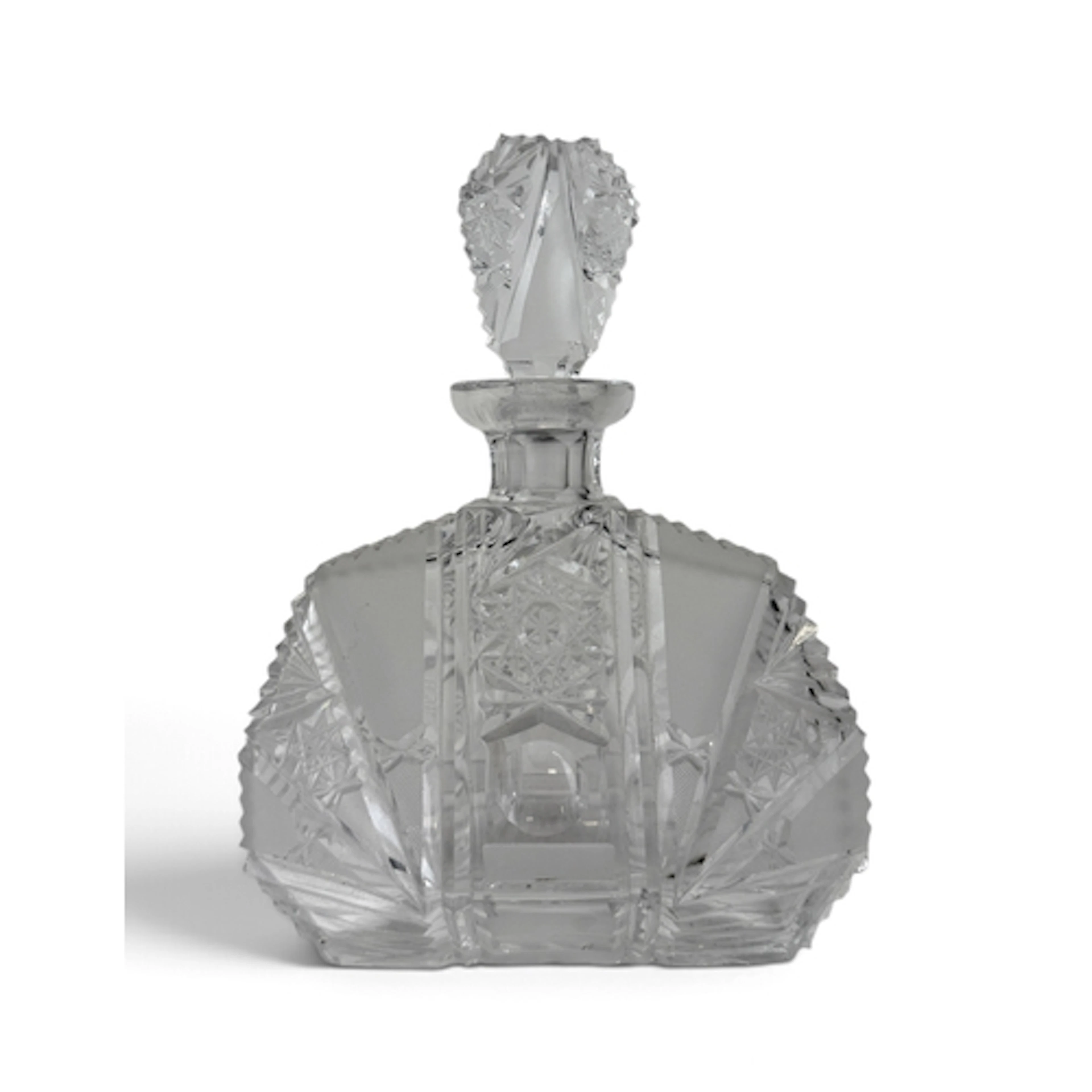 AN ART DECO GLASS DECANTER 22cm H
