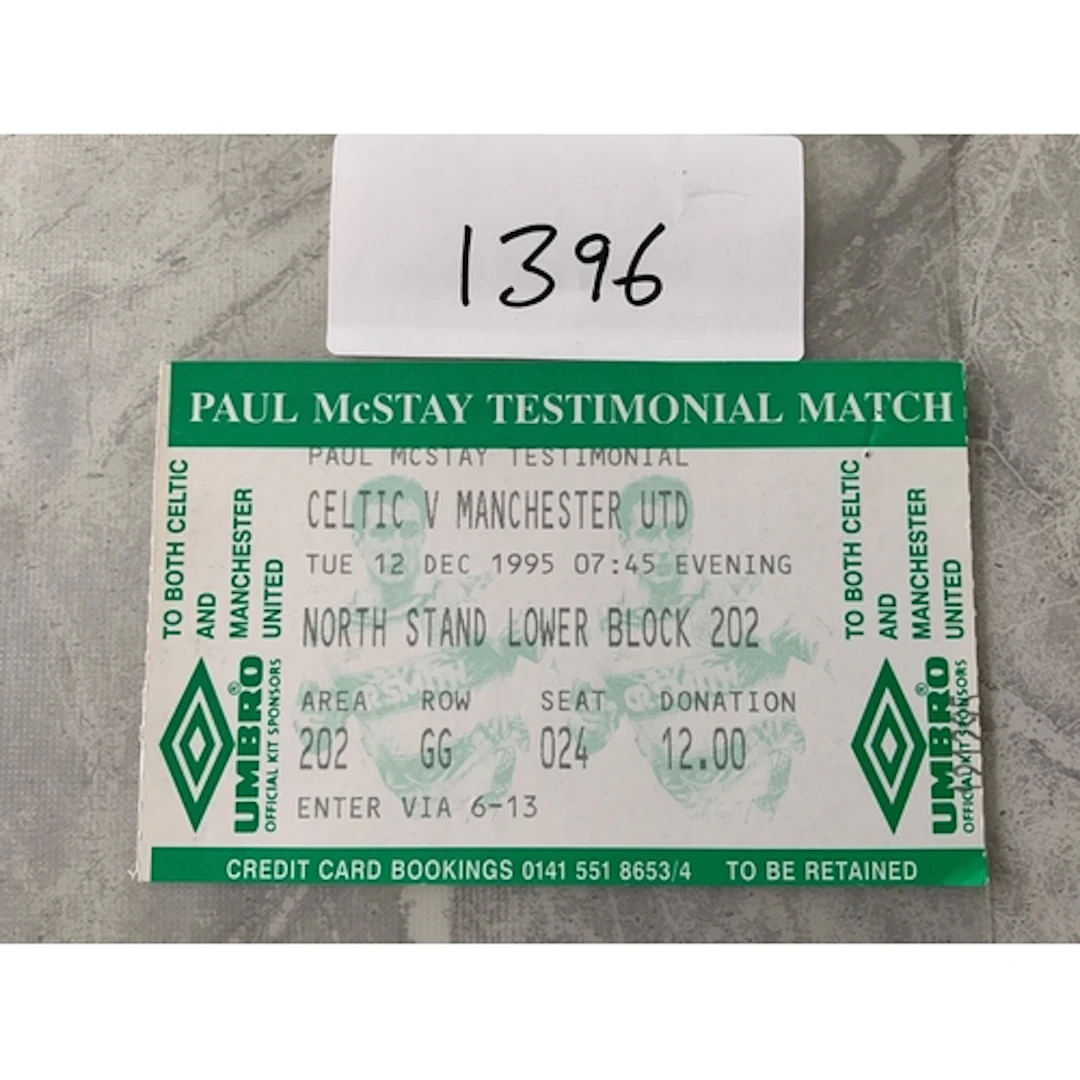 1995 Celtic v Manchester United Football Ticket: Paul McStay...