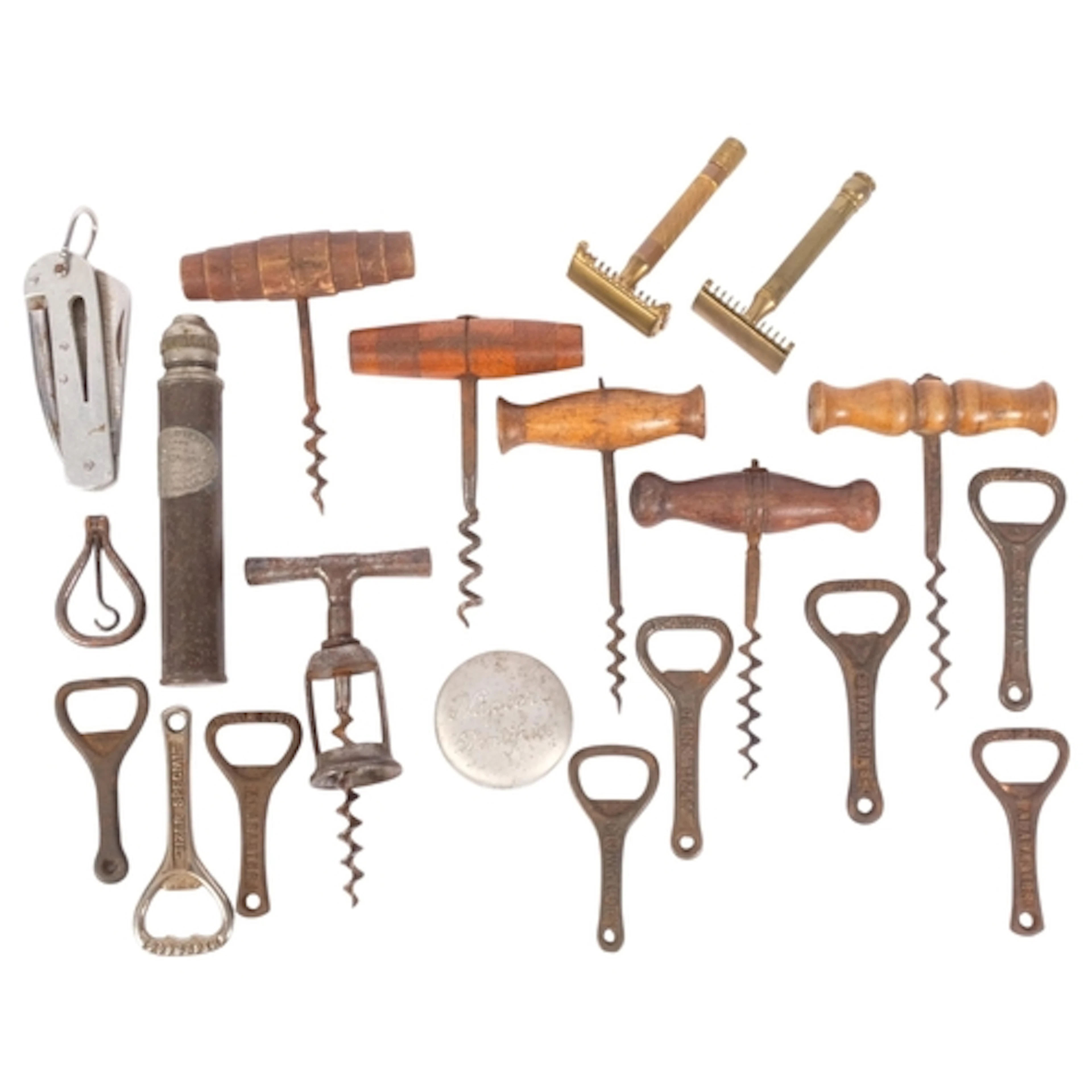 A collection of Victorian and other corkscrews and bottle op...