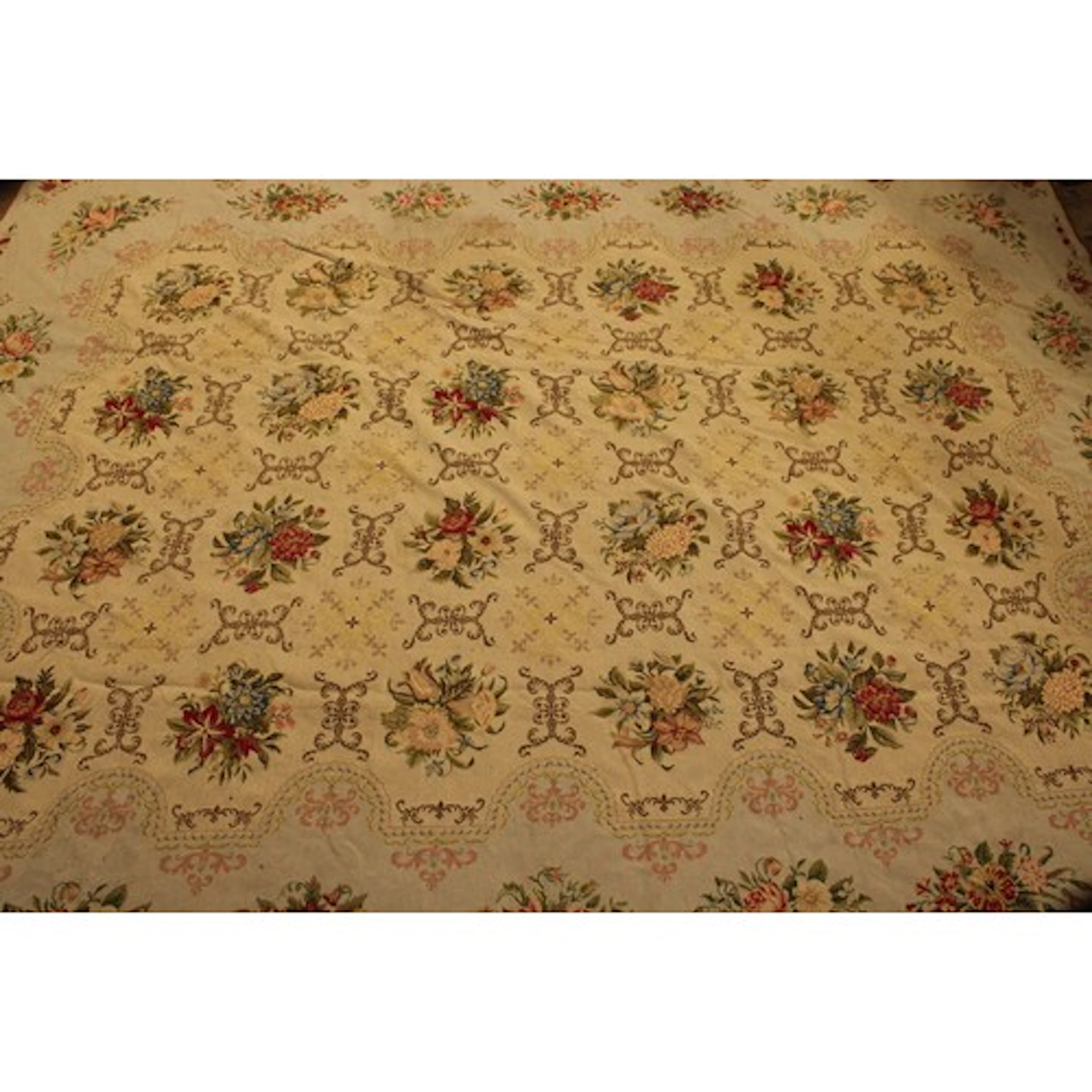 A French needlepoint wool rug or wall hanging, worked in col...