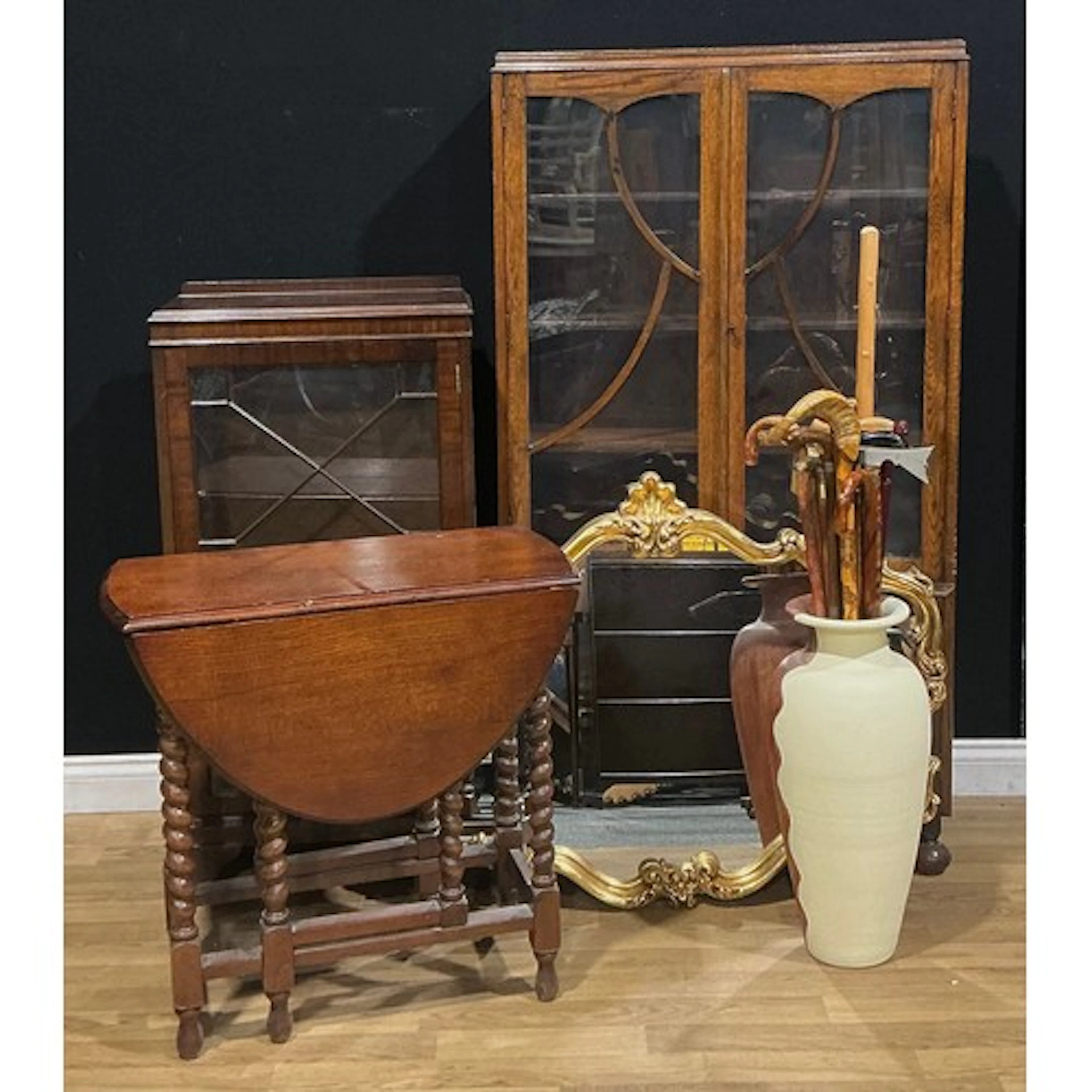 A George III style pier display cabinet, 114.5cm high; a mid...
