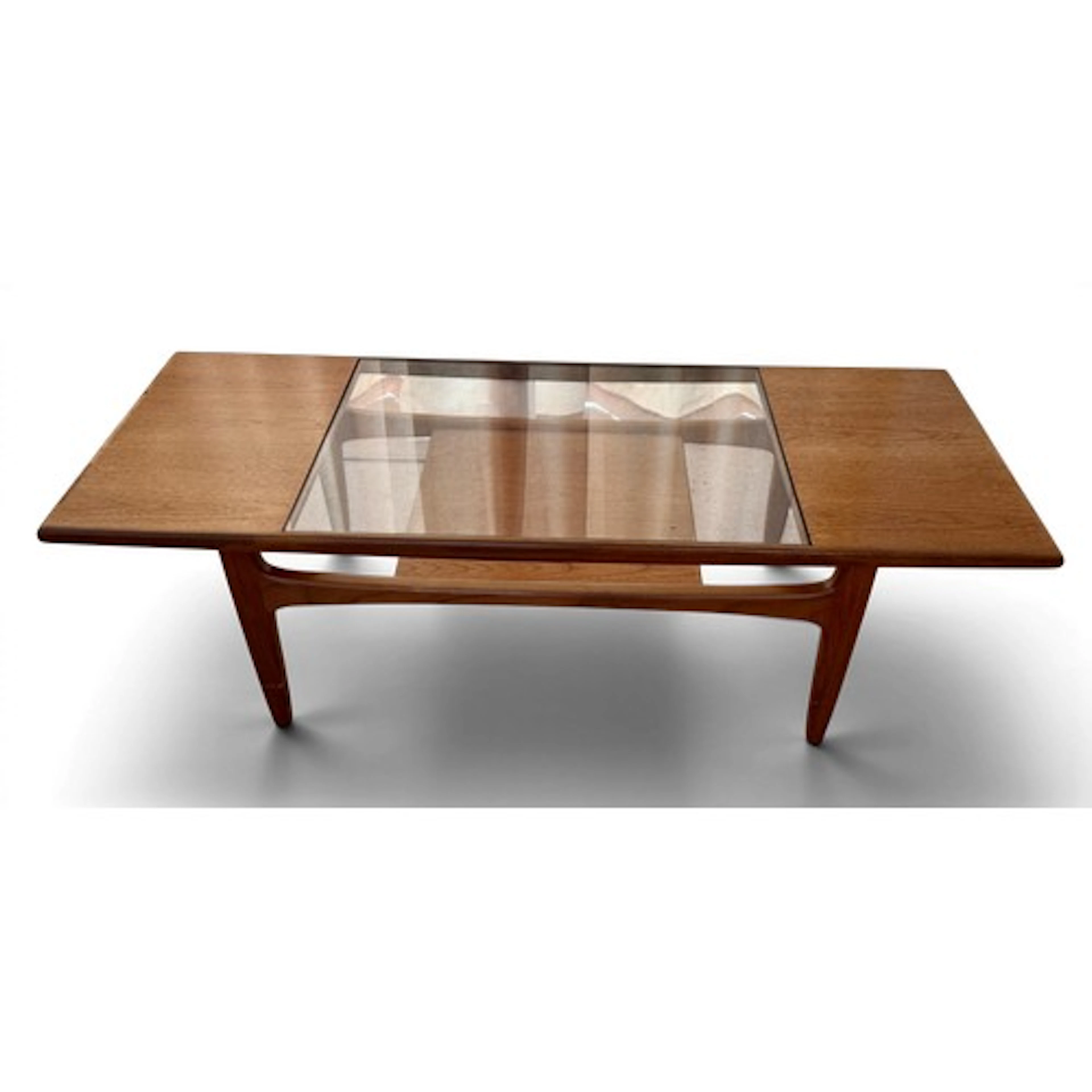 A G Plan glass and teak coffee table, 137 x 51 x 42cm h.