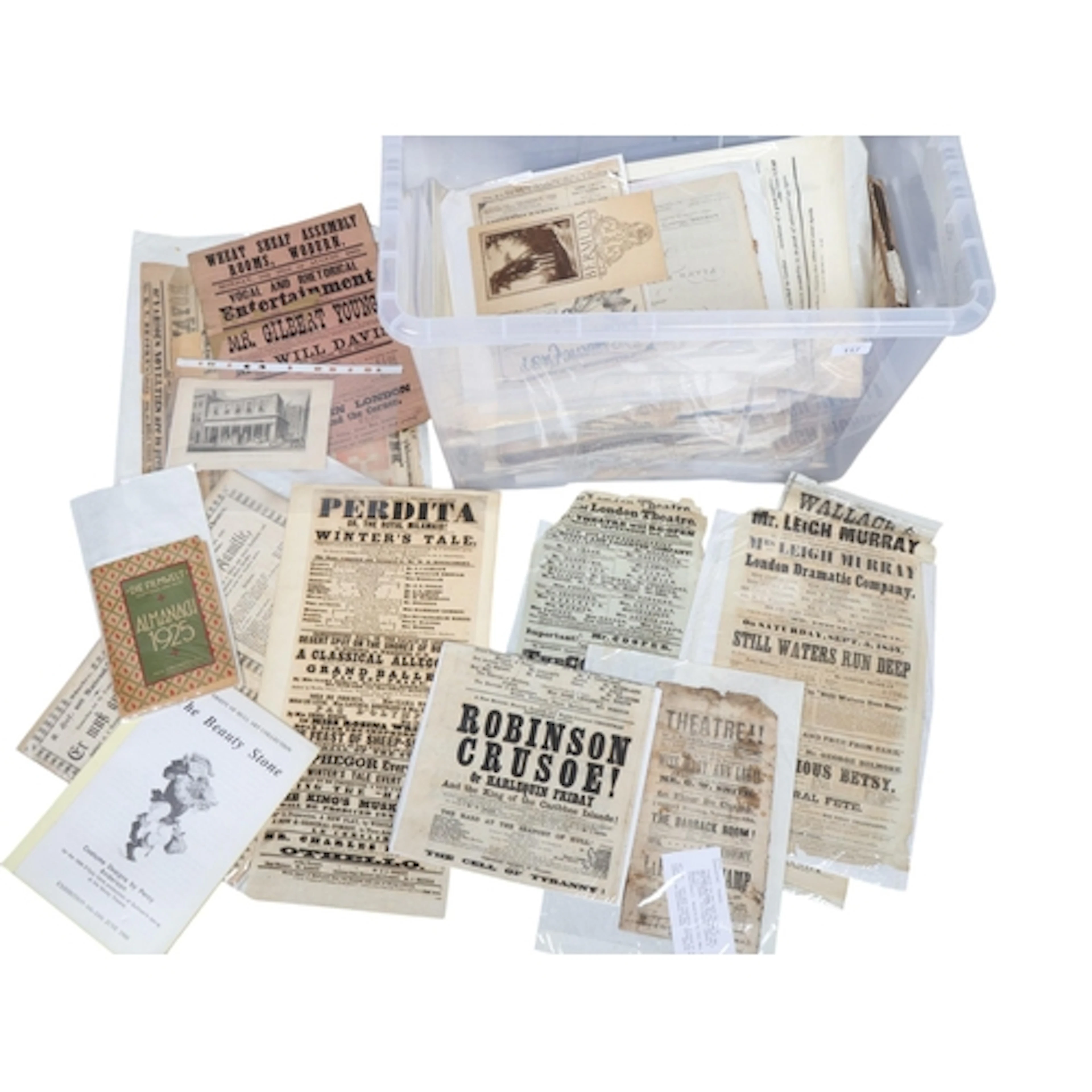 A gallimaufrey of theatre ephemera; playbills, prints, sheet...