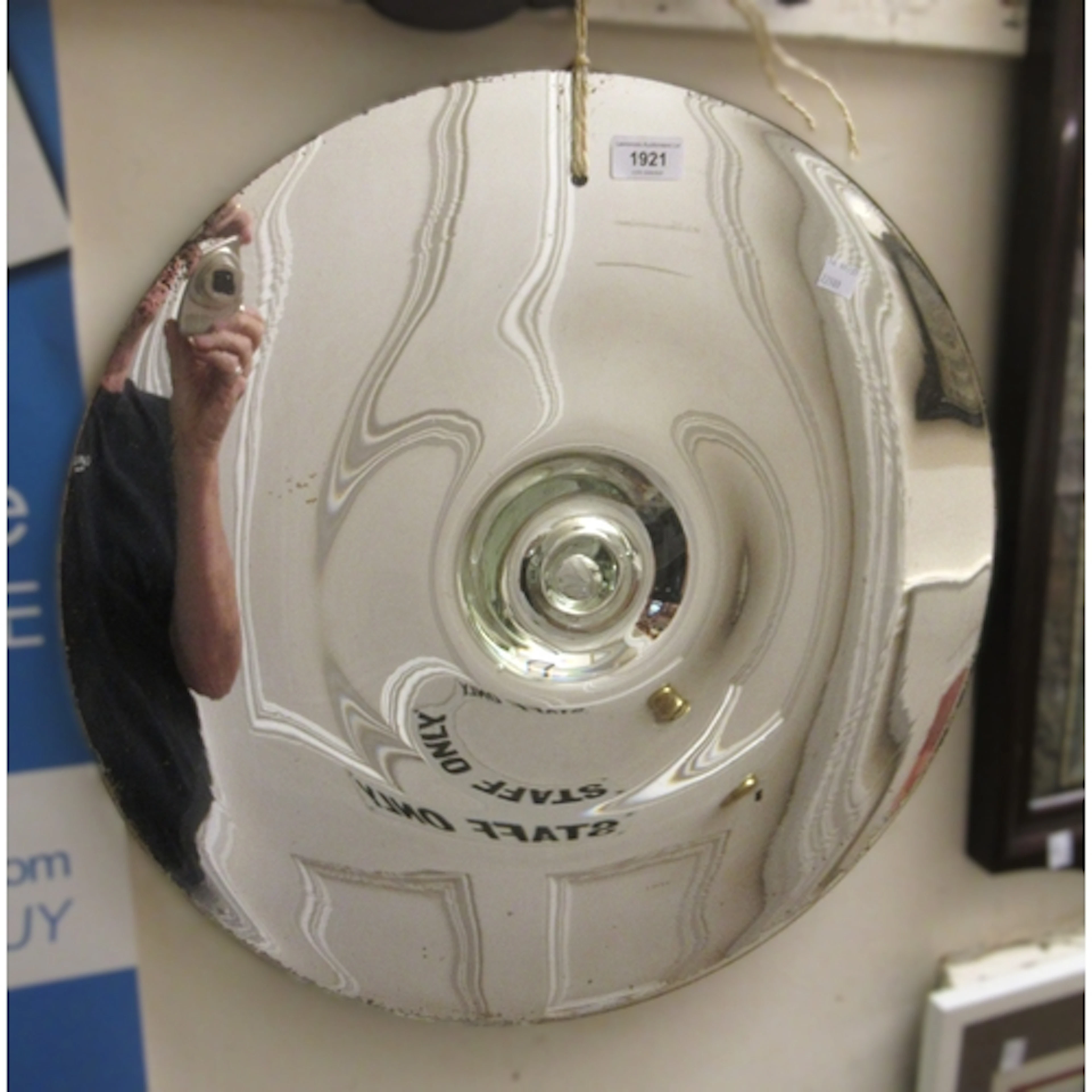 Unusual circular bullseye frameless wall mirror, 50cm diamet...