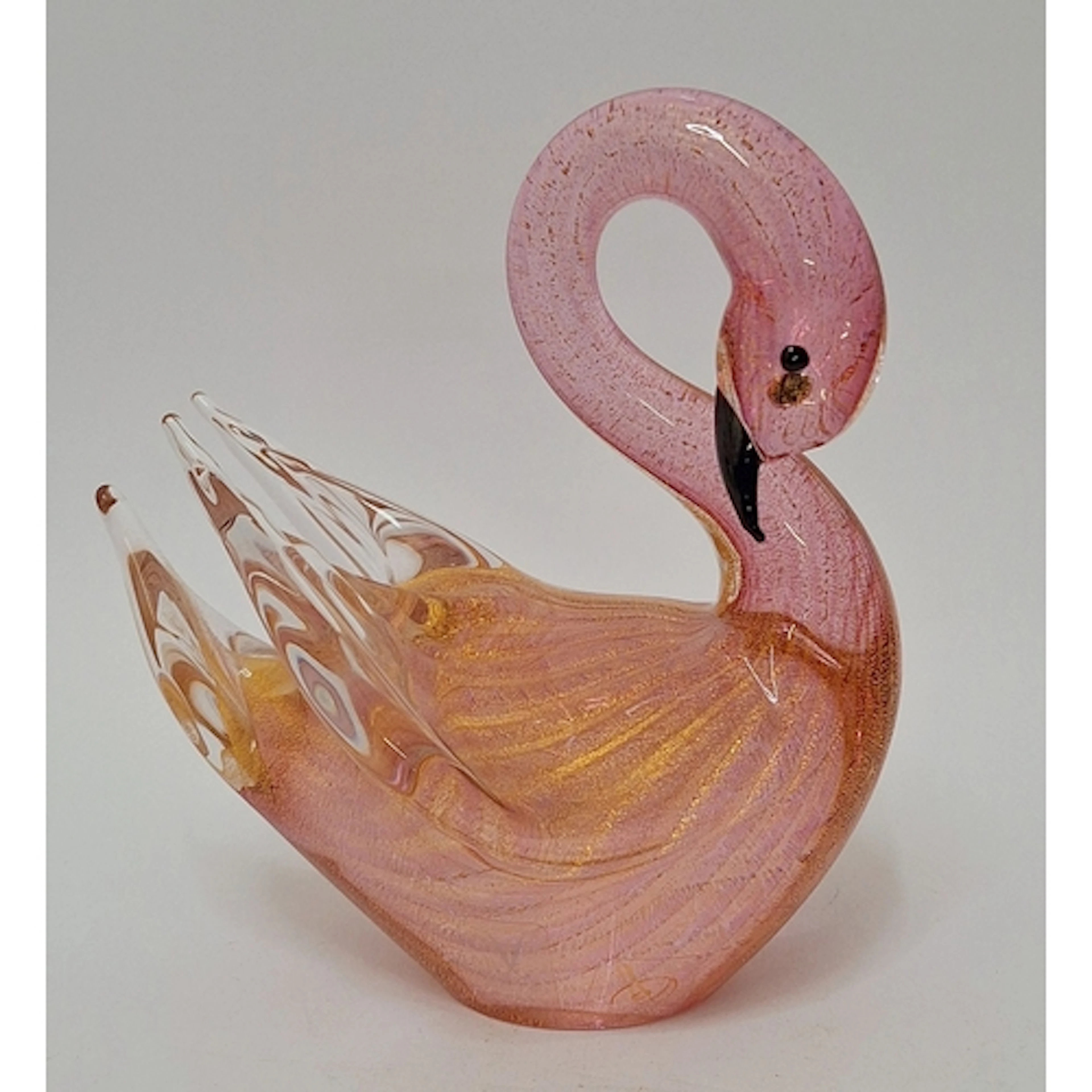 Vintage Formia Murano Art Glass Swan Figurine, pale pink wit...