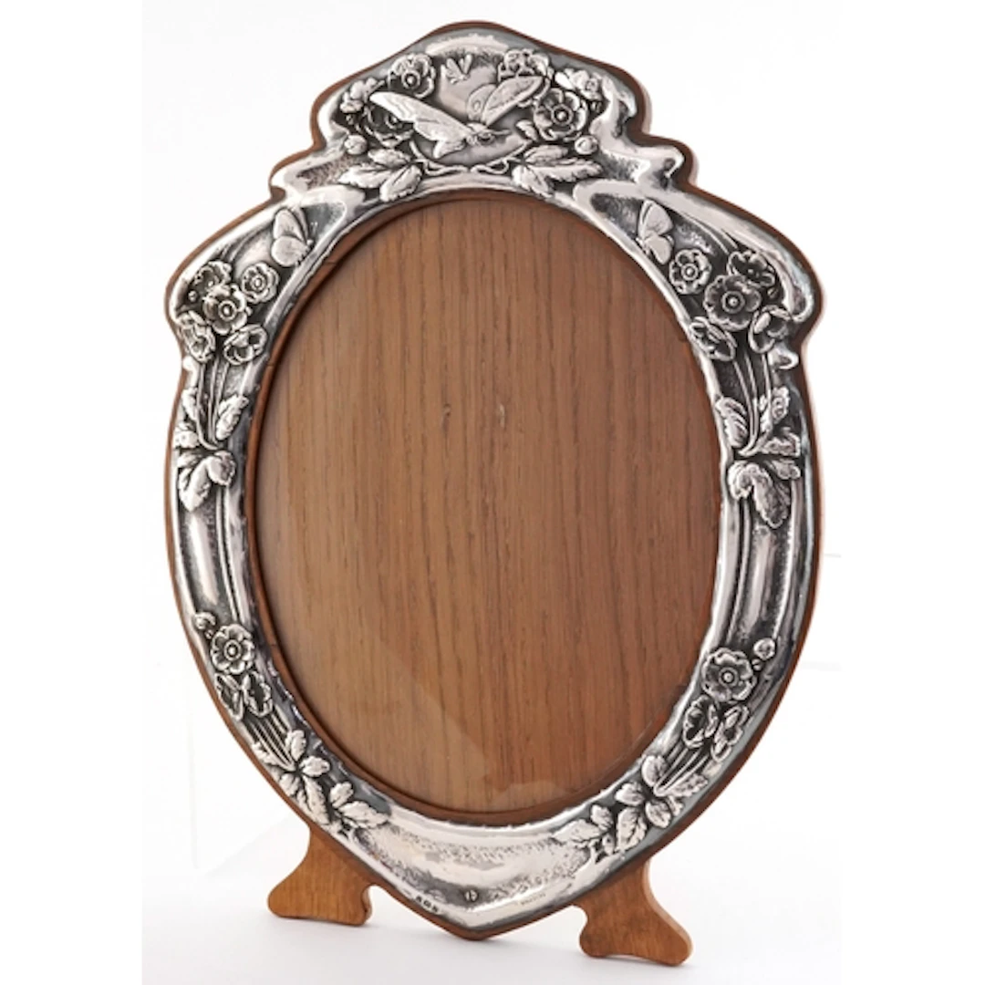 Henry Charles Freeman, large Art Nouveau silver and oak ease...