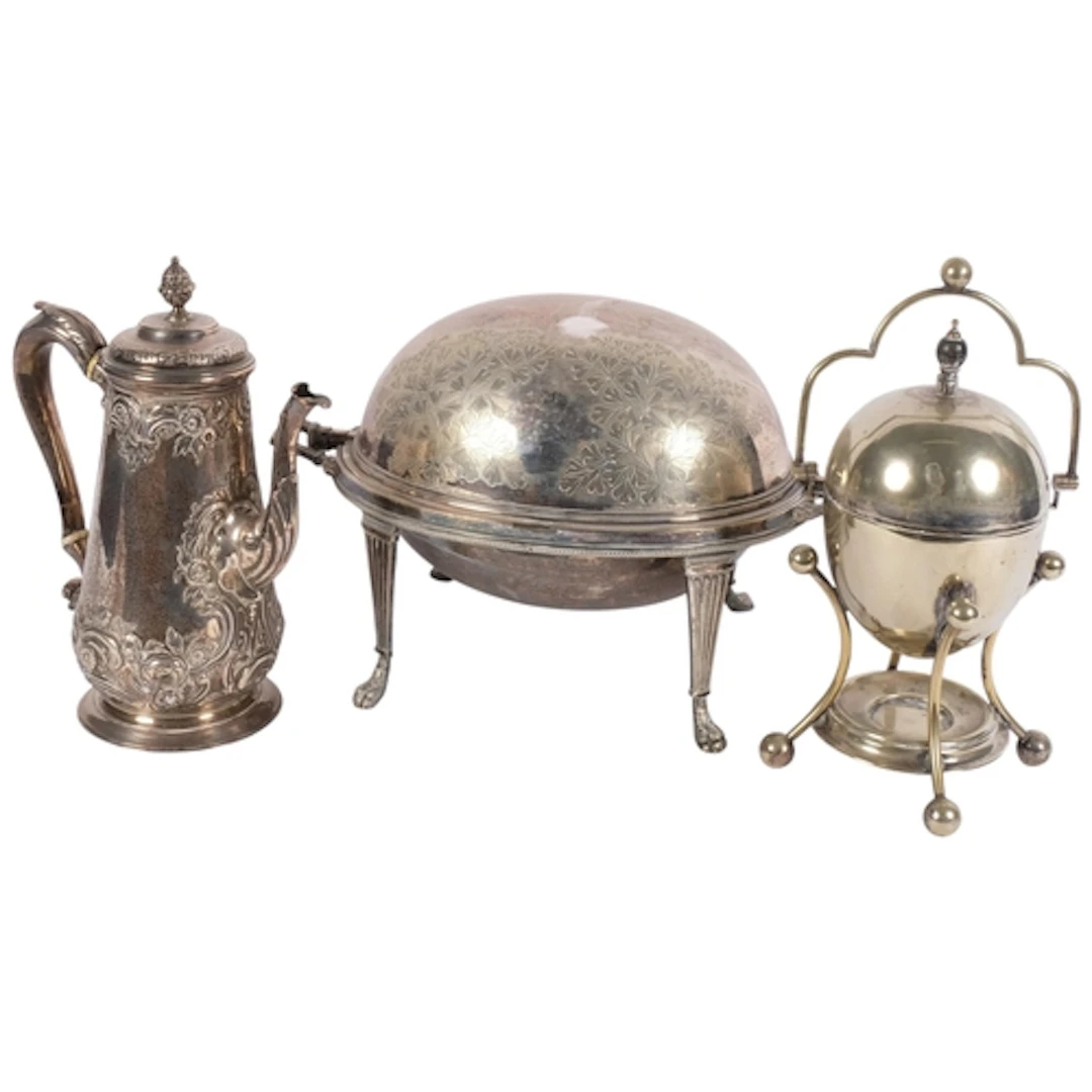 A collection of various silver plated items, including a rol...