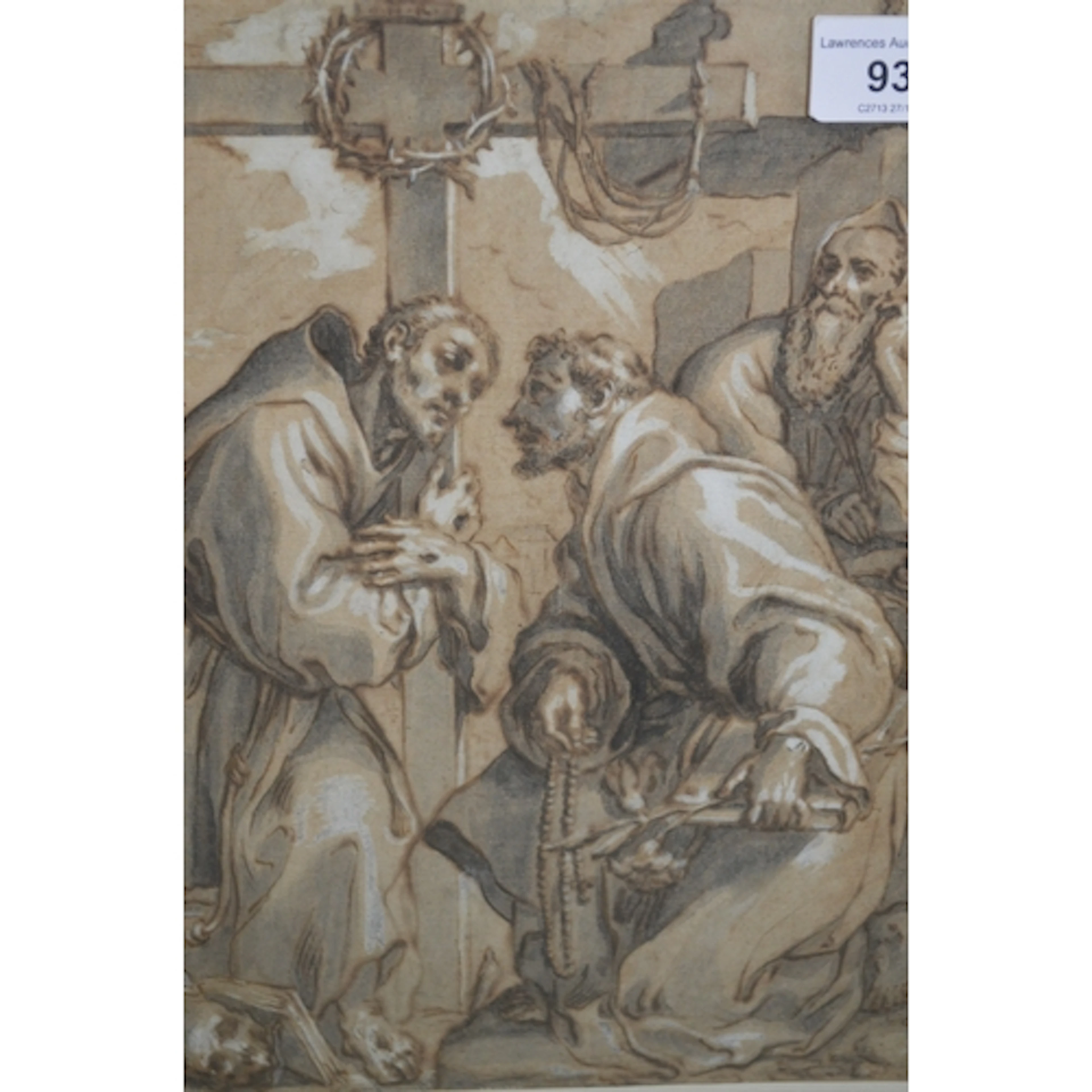 Antique Sienese School, ink and wash, St Anthony of Padua an...