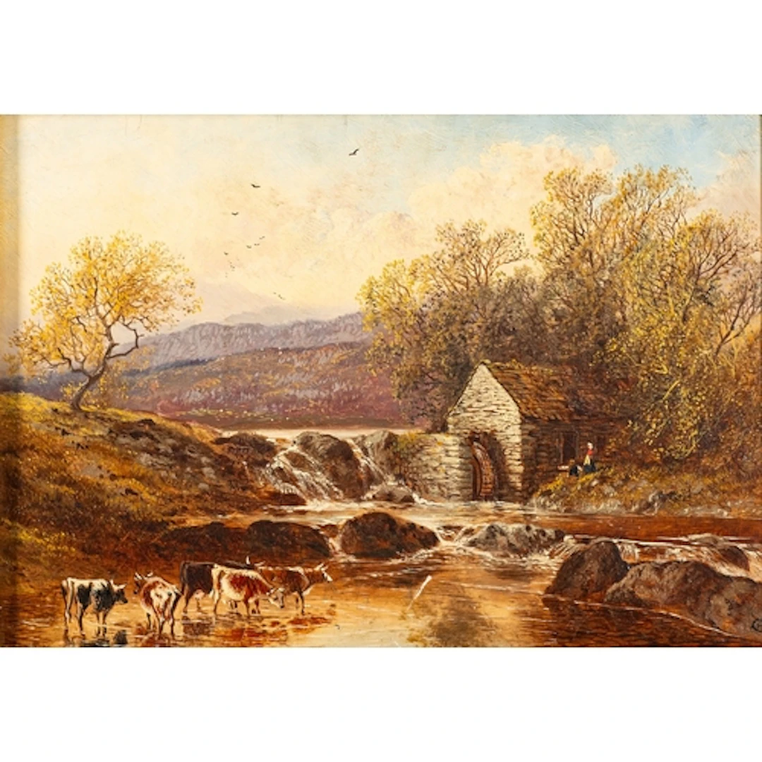 Alfred H Green (act. 1844-1878) - 'Old Mill nr Llanrwst Nor...