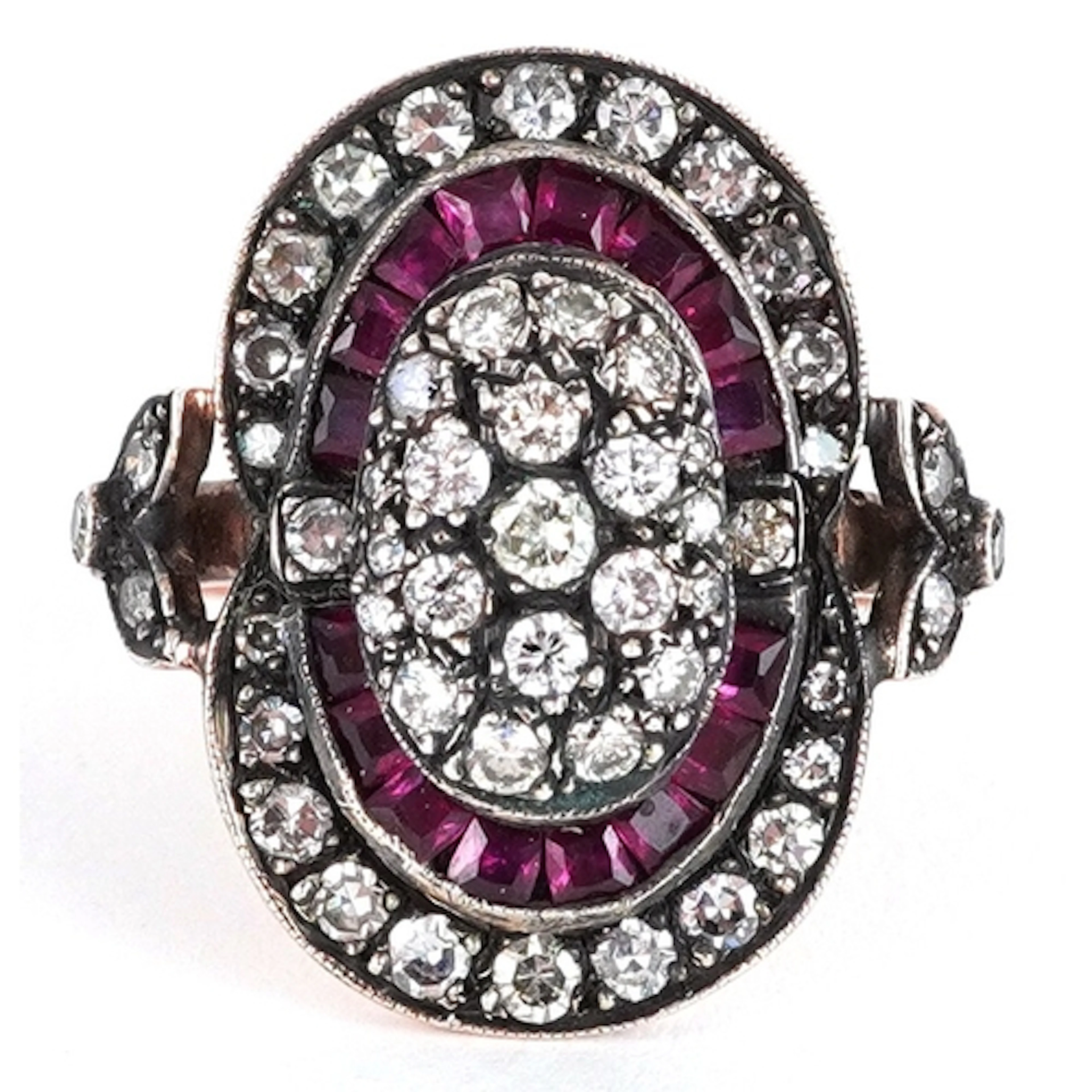 Victorian style unmarked 8ct rose gold cocktail ring set wit...