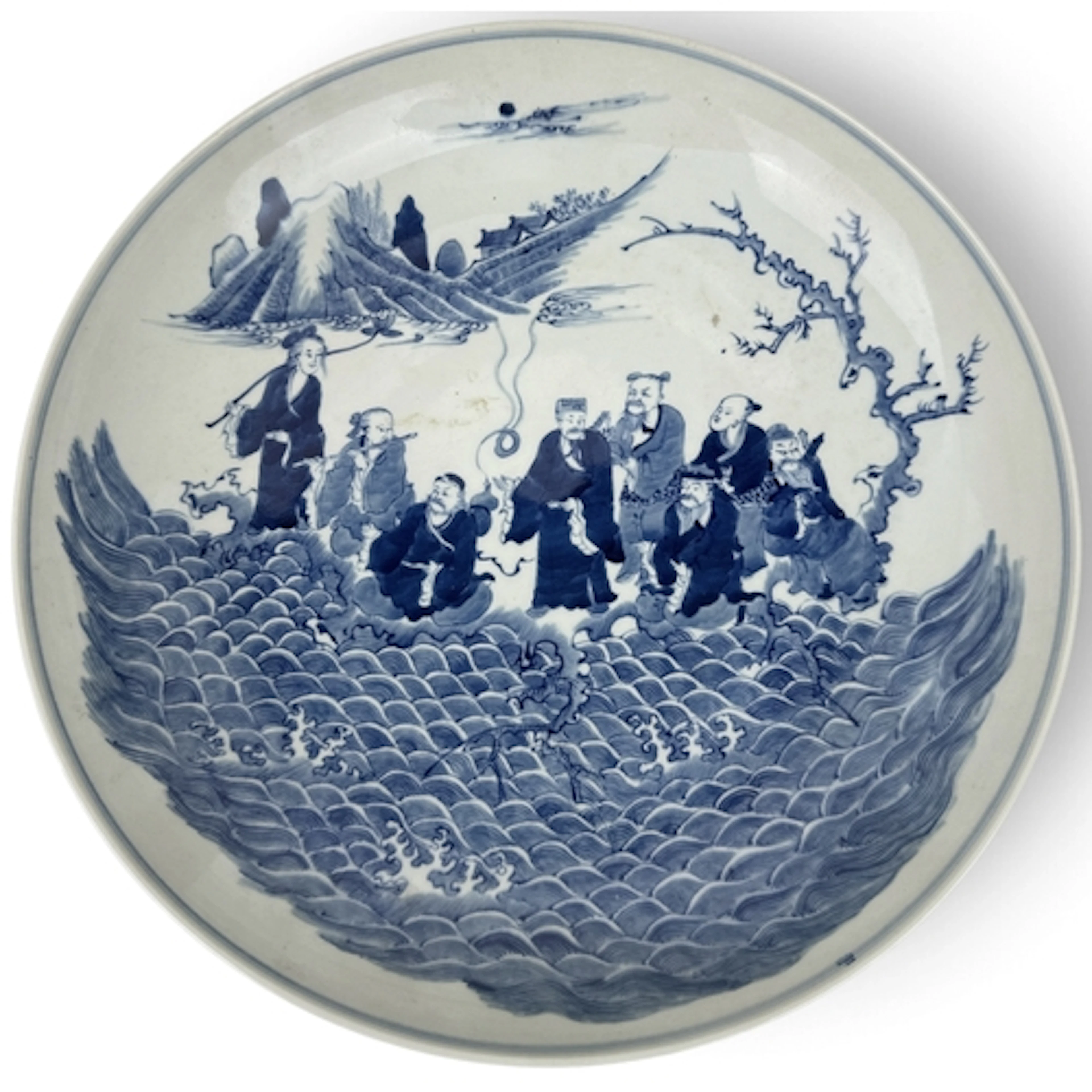 A CHINESE BLUE AND WHITE CHARGER Decorated with figures abov...