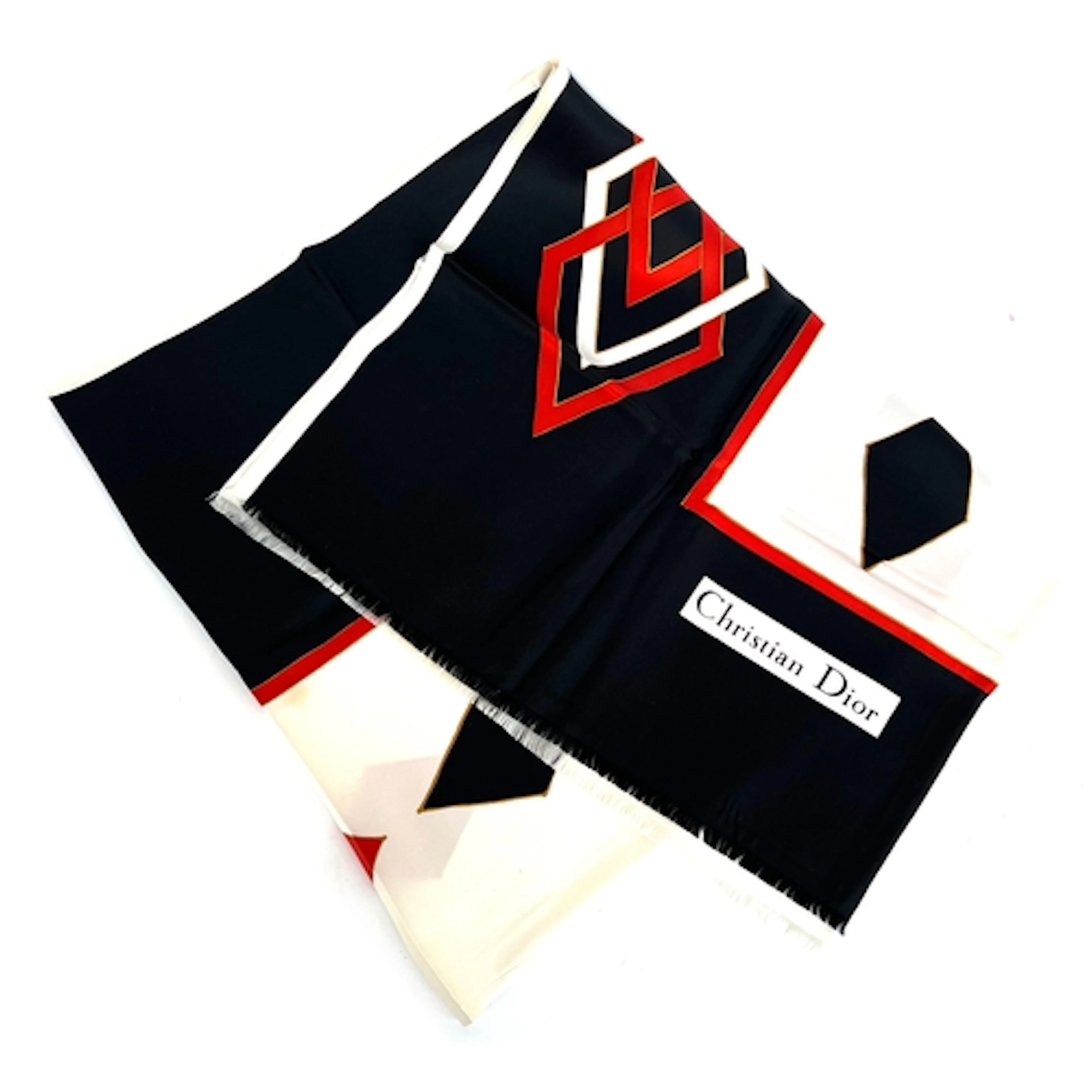 A Christian Dior long silk stole in a black, red and white g...