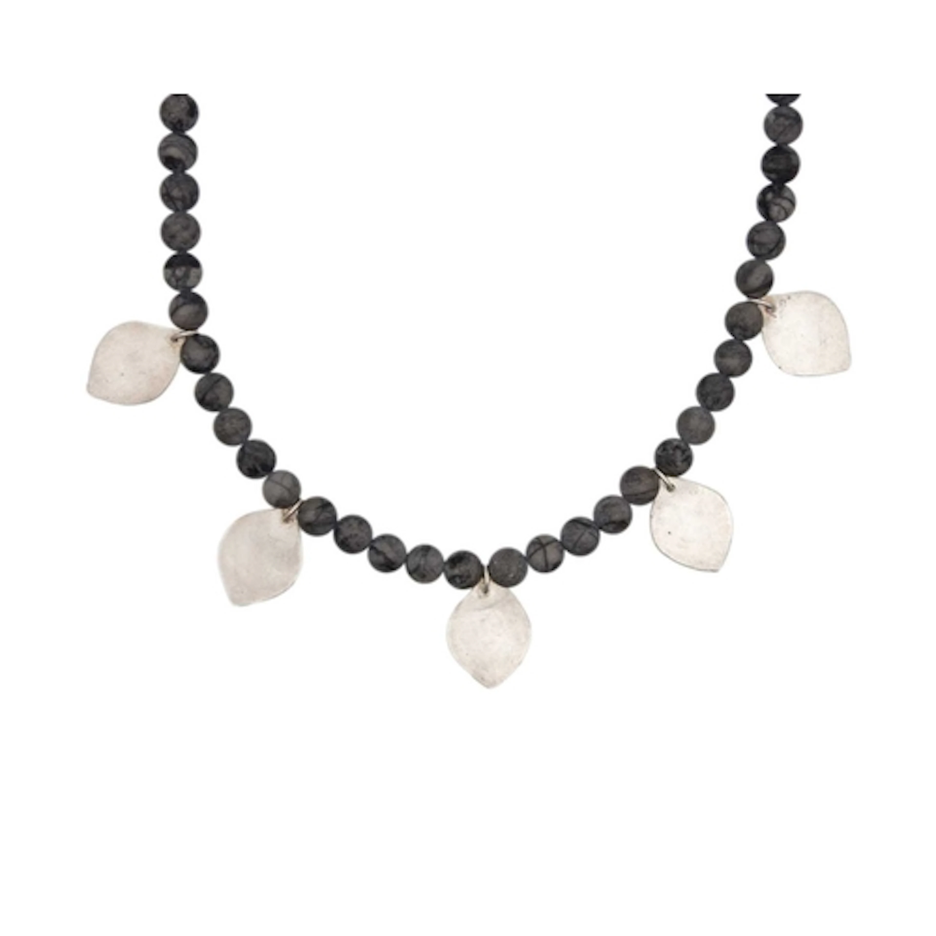 § Sarah WATSON Jasper Bead & Silver Leaf Necklace With five ...