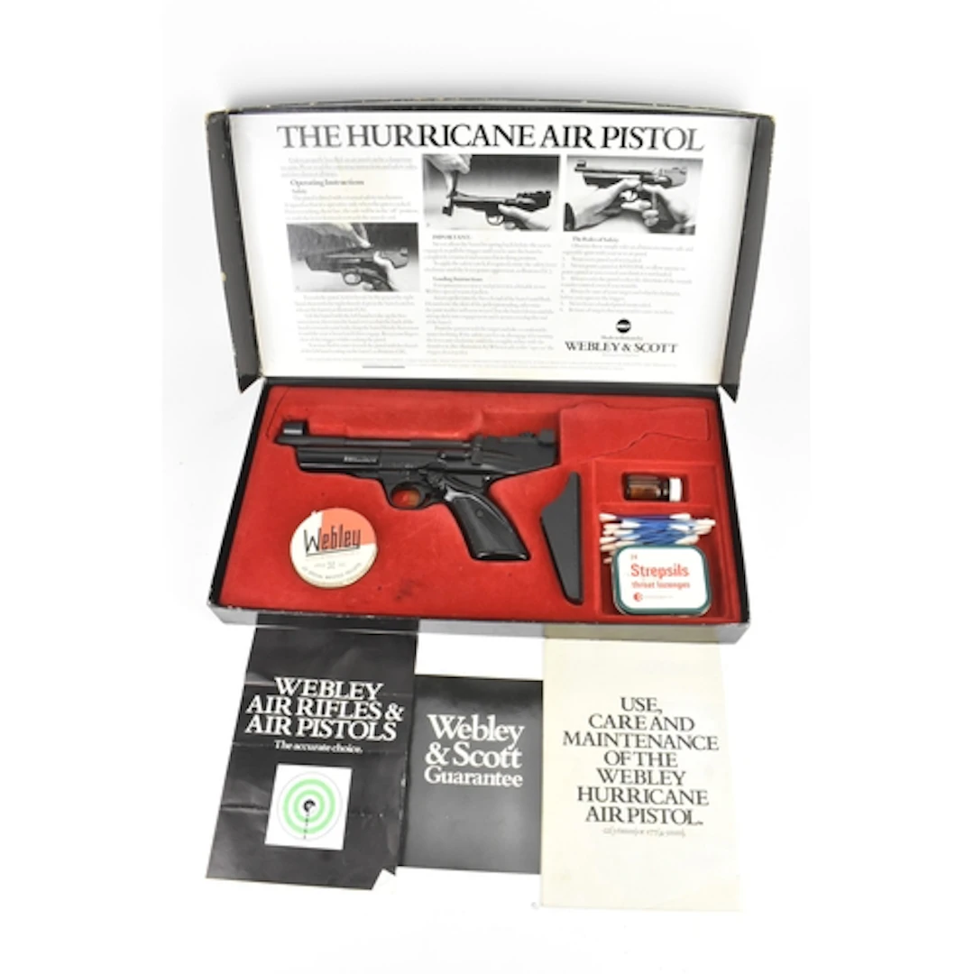 A Webley Hurricane .22 calibre air pistol, complete with ori...
