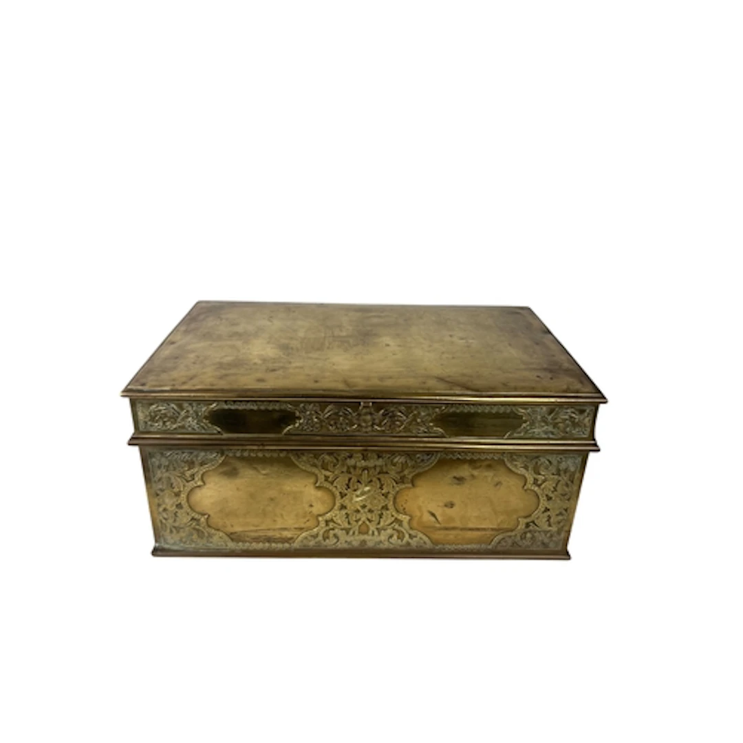 A LATE 19TH/ EARLY 20TH CENTURY ASIAN BRASS SAFE CASKET 48cm...
