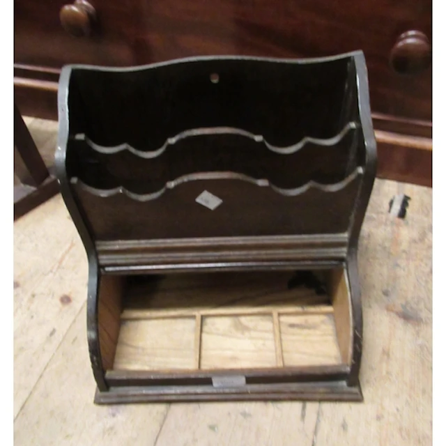 20th Century oak wall mounted hat and glove rack, with mirro...