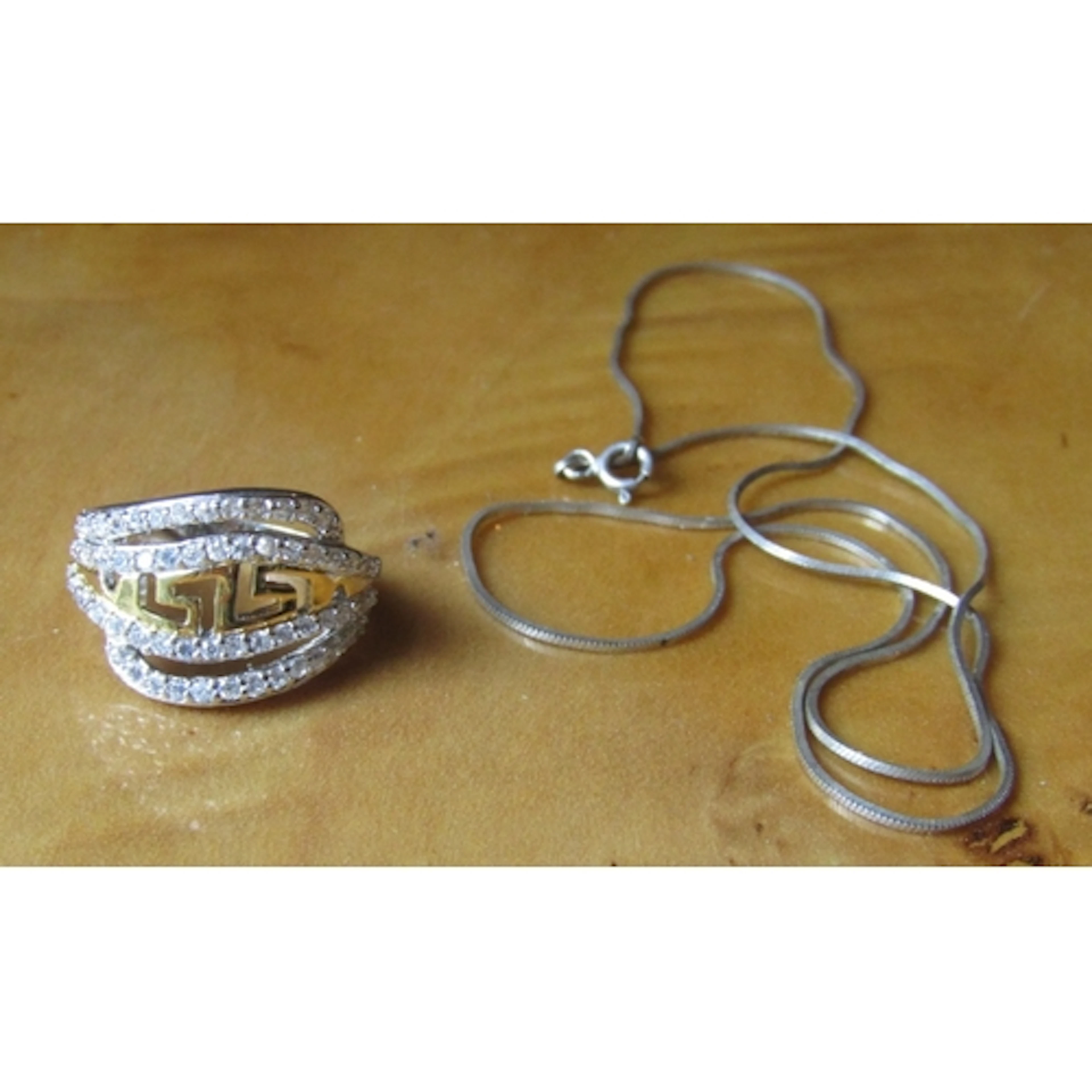Silver Ladies Ring with Silver Necklace Two Items in Lot