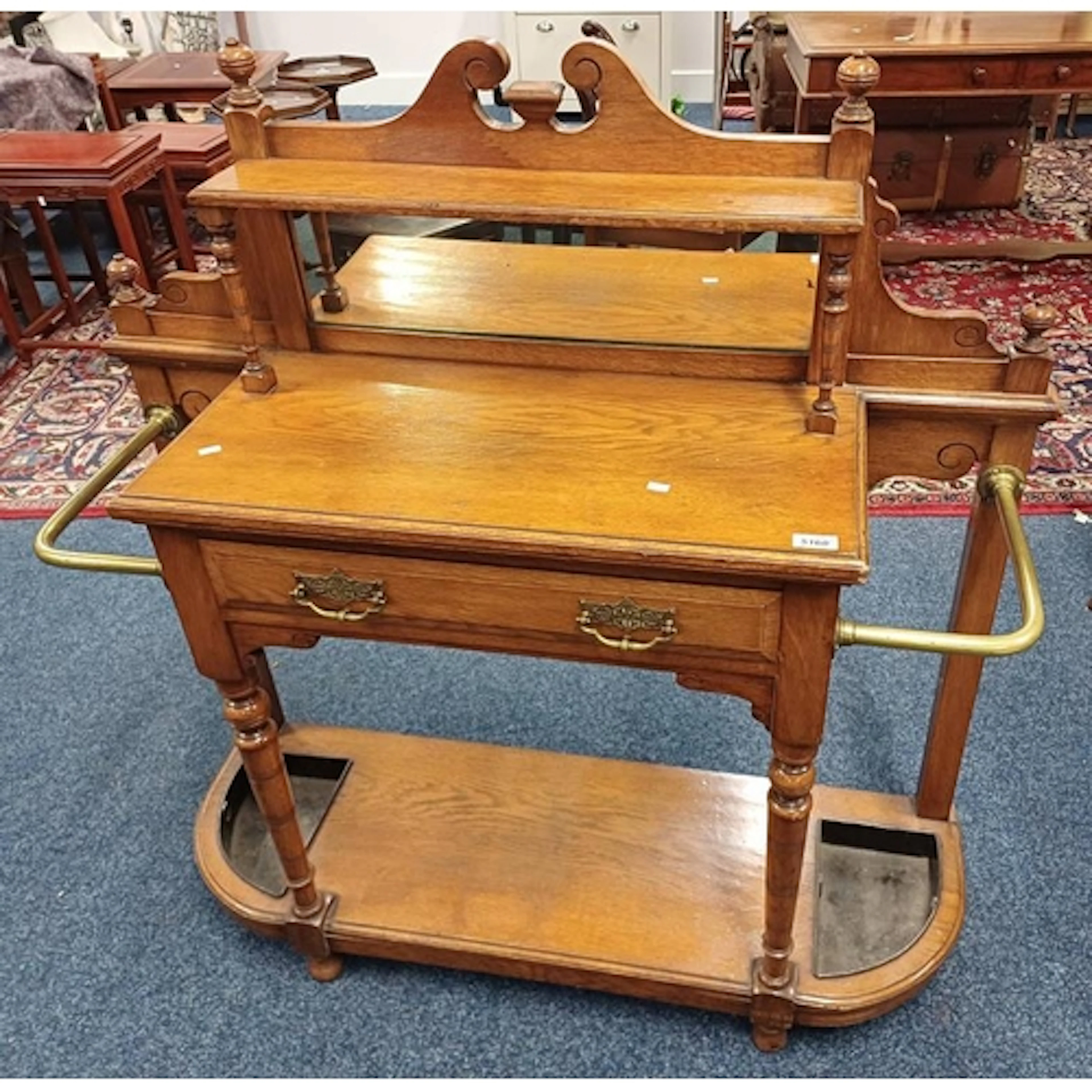 LATE 19TH CENTURY OAK MIRROR BACK HALL STAND WITH SINGLE DRA...