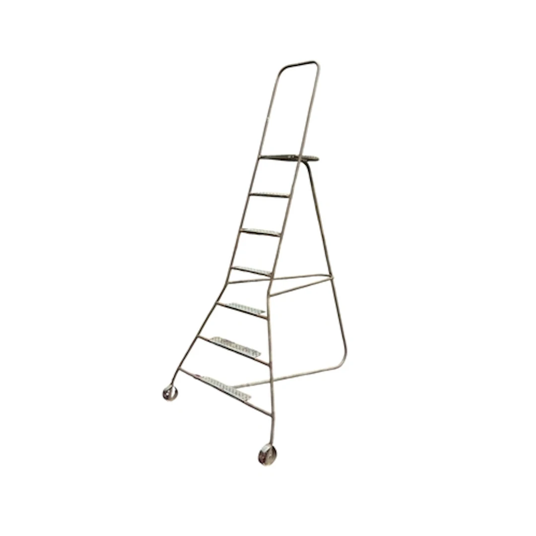 A galvanised metal fruit picking tripod ladder, width 104cm,...