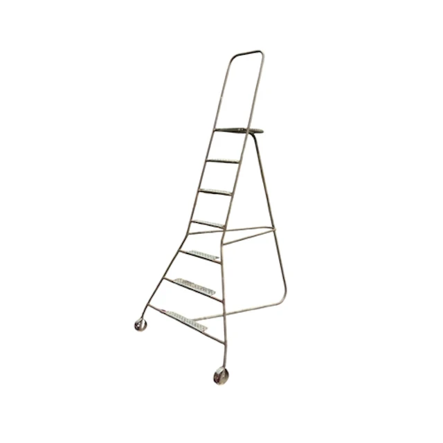A galvanised metal fruit picking tripod ladder, width 104cm,...