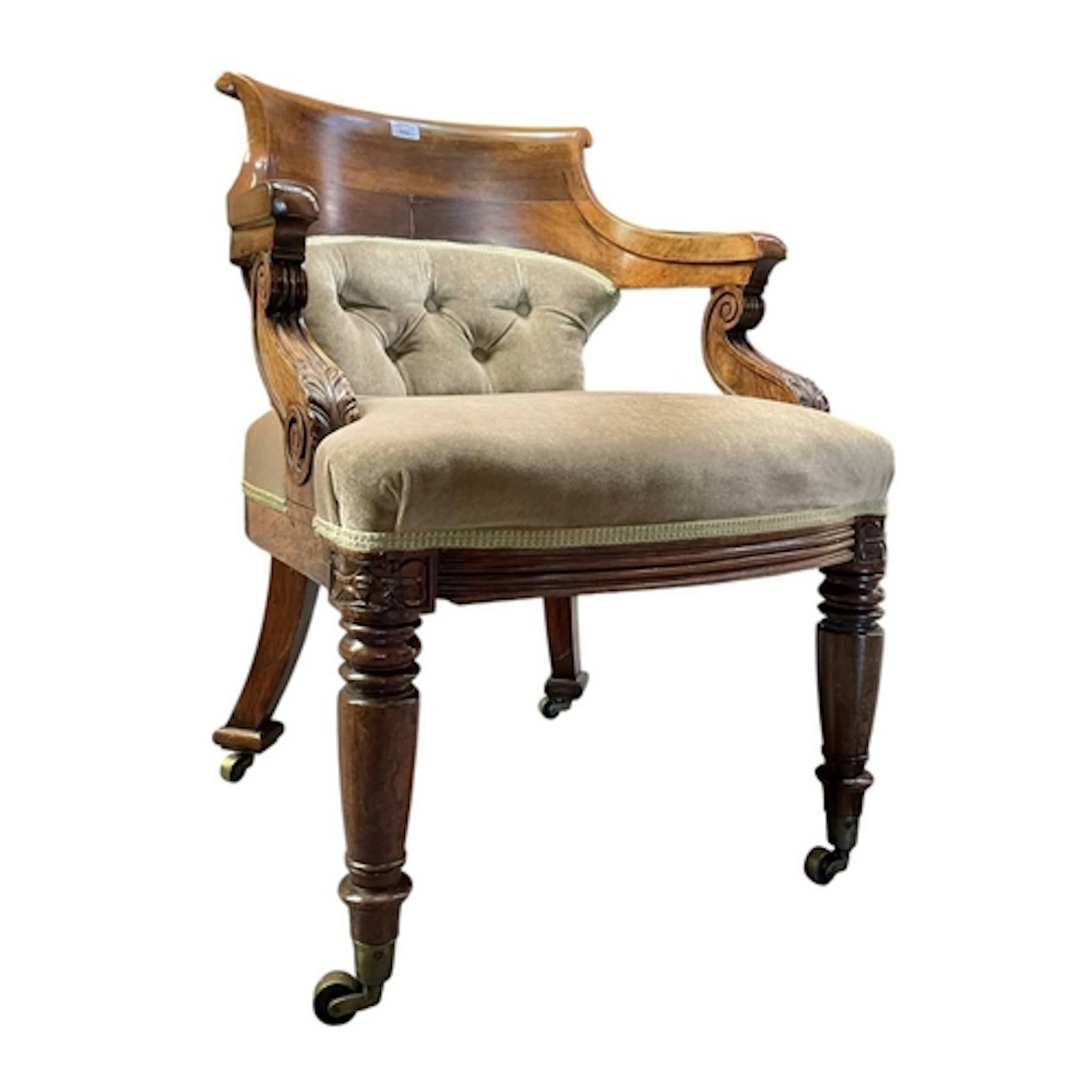A 19th century mahogany and button back salon armchair desk ...
