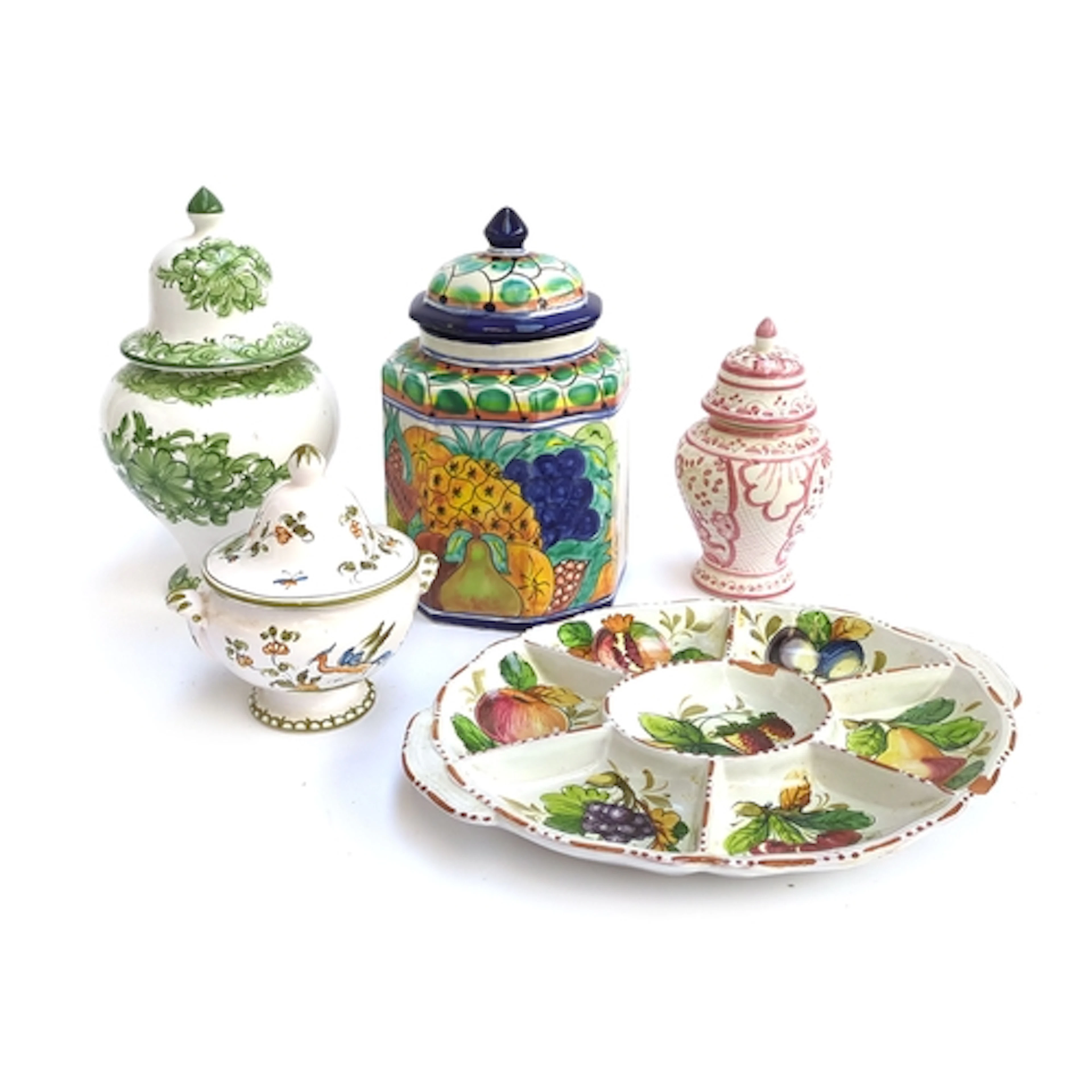 A Portuguese hors d'oervres dish, together with five hand pa...