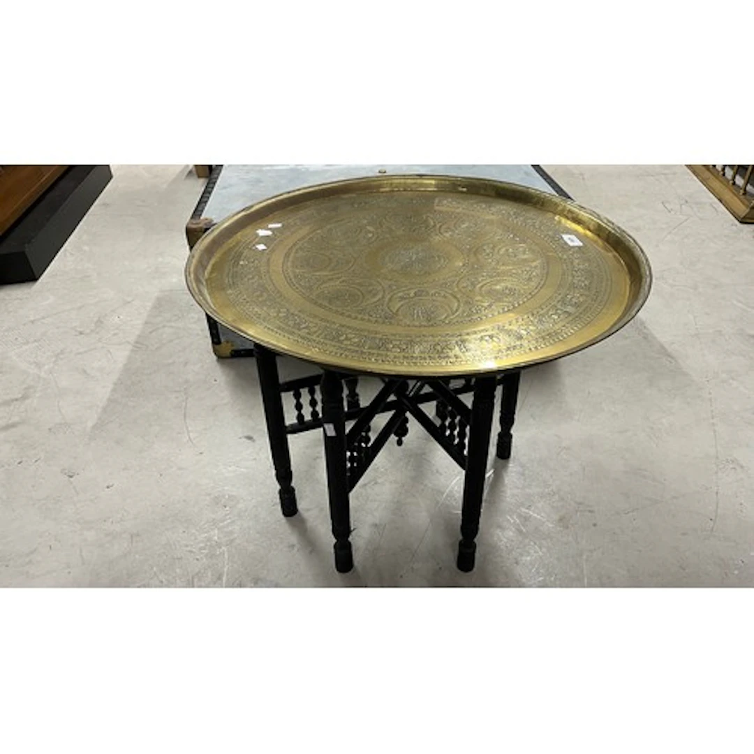 Indian brass topped Benares table.