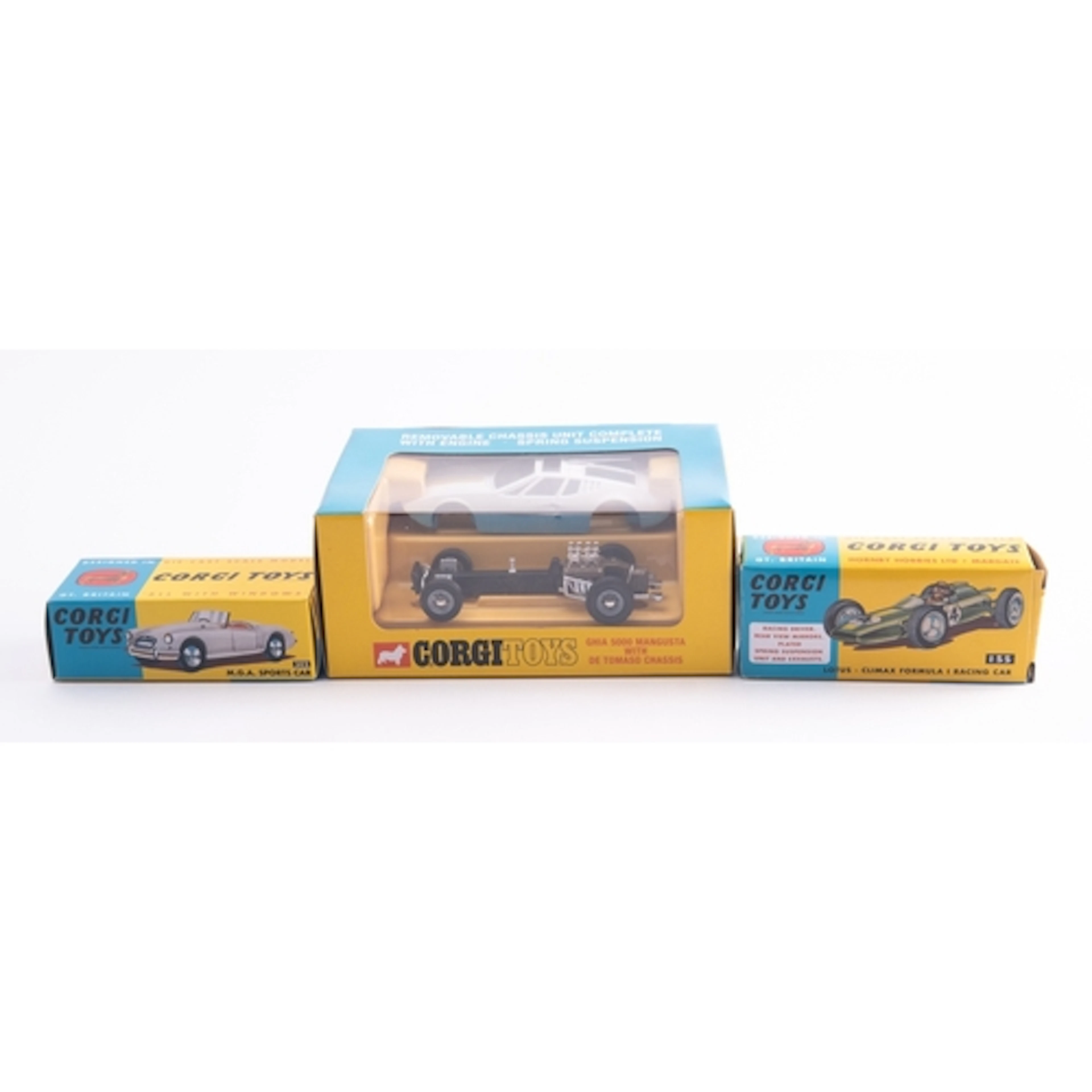 A re-issue Corgi Toys Ghia 5000 Mangusta with De Thomoso Cha...