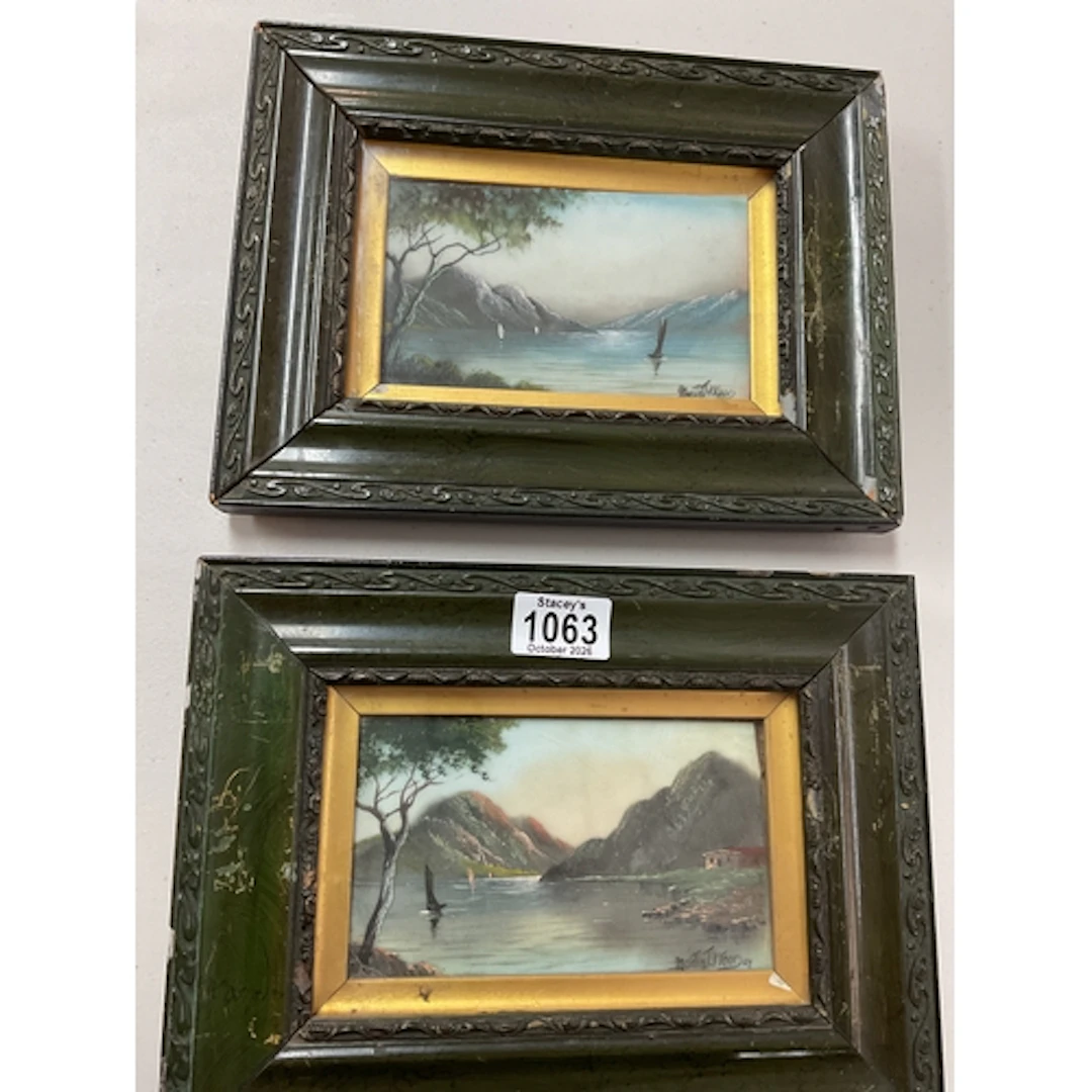 Two Edwardian framed painted porcelain plaques of coastal in...