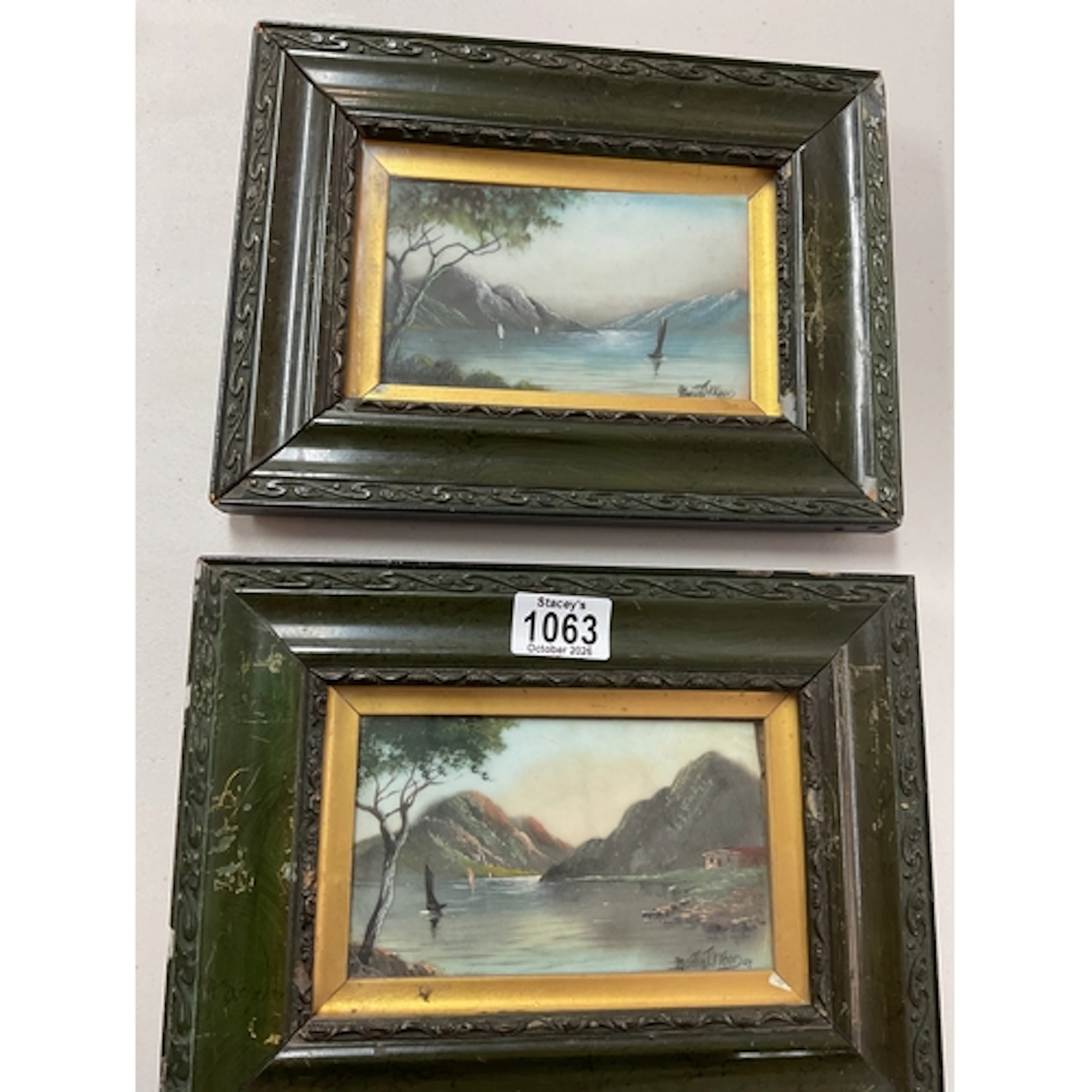 Two Edwardian framed painted porcelain plaques of coastal in...