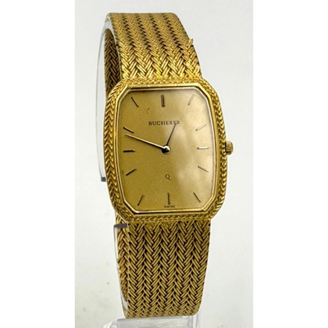 An 18ct gold Bucherer dress watch on mesh style bracelet wit...