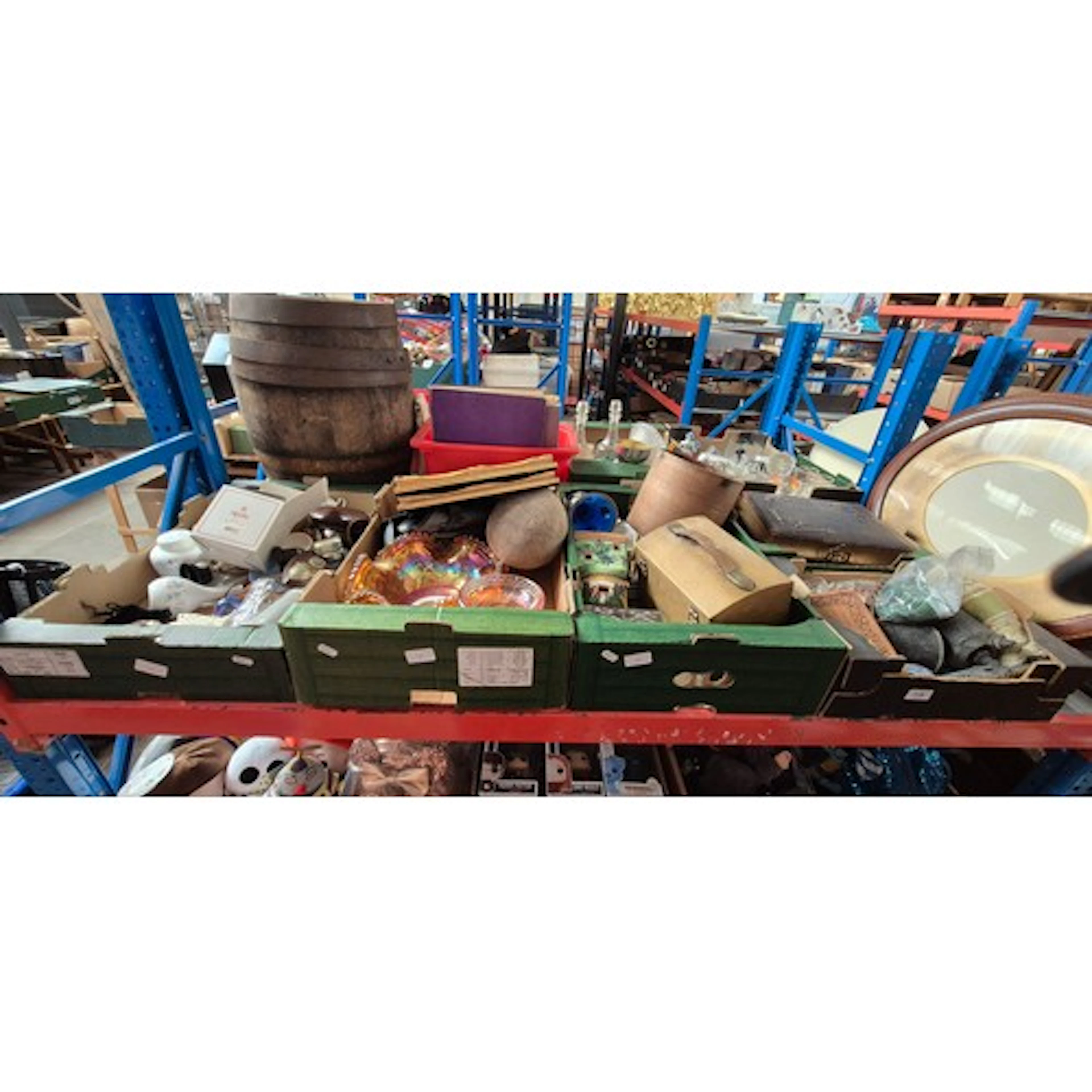 A mixed lot of 5 boxes containing ceramics, carnival glass, ...