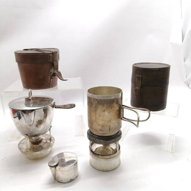 Asprey military campaign cup and burner on stand in it's lea...