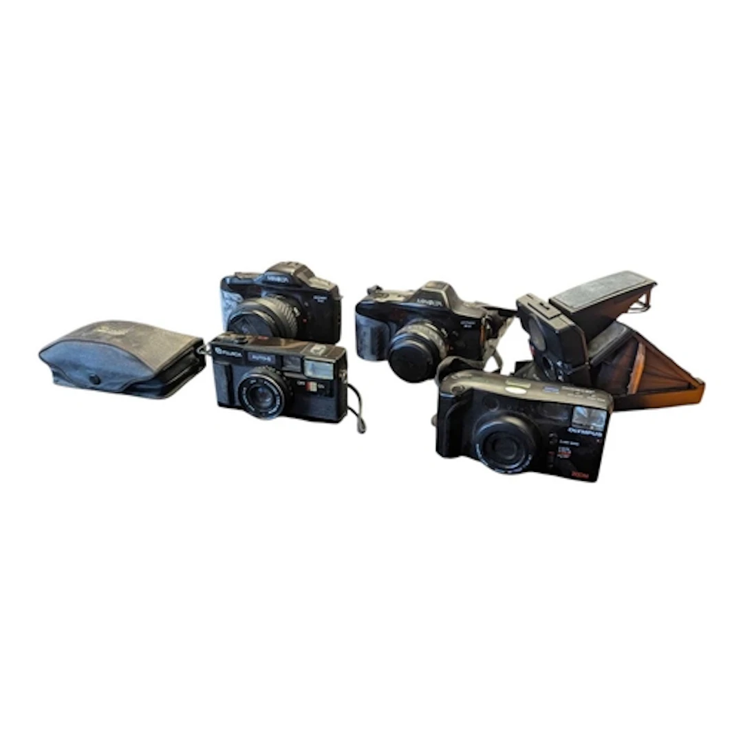 A collection of vintage 20th century cameras. The include a ...