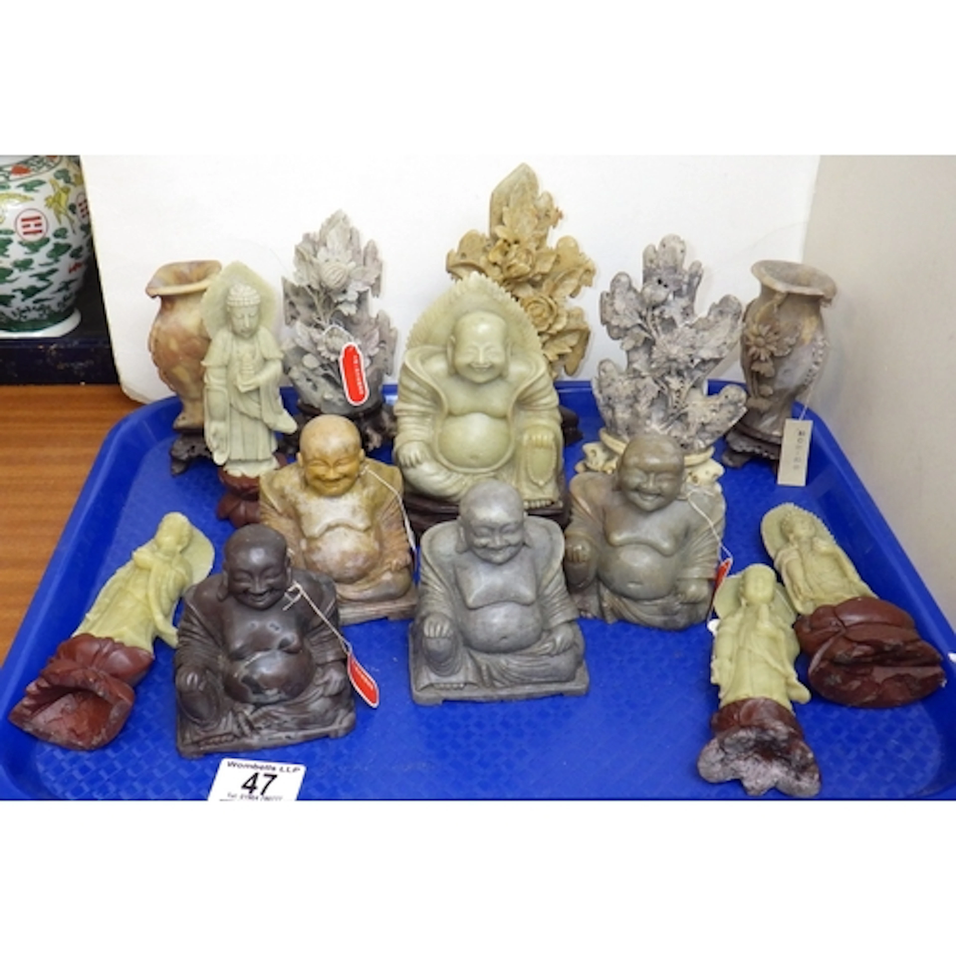 A qty of carved soapstone Buddhas, immortals and other sculp...
