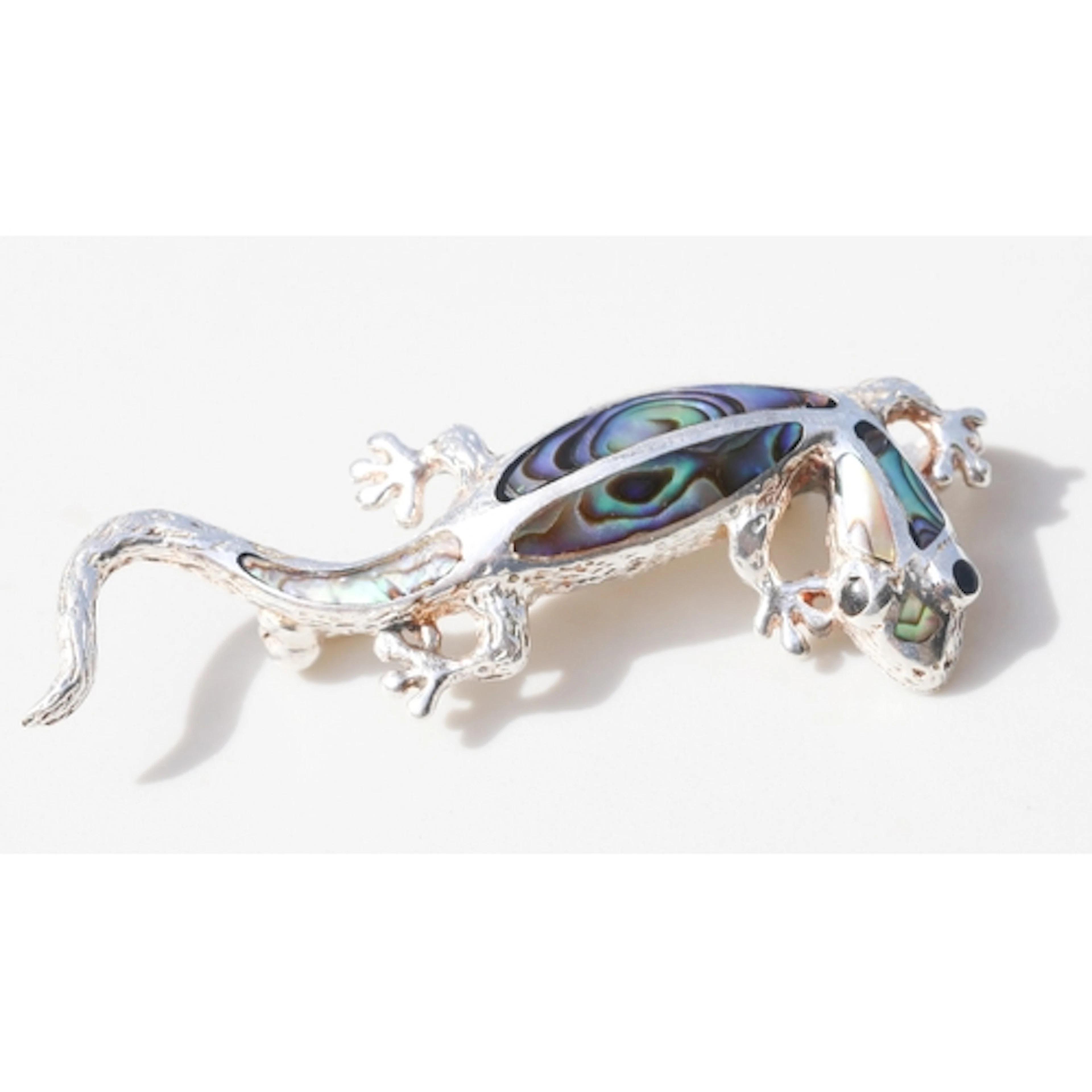 Attractively Detailed, Abalone Shell and Enamel Set Gecko Br...