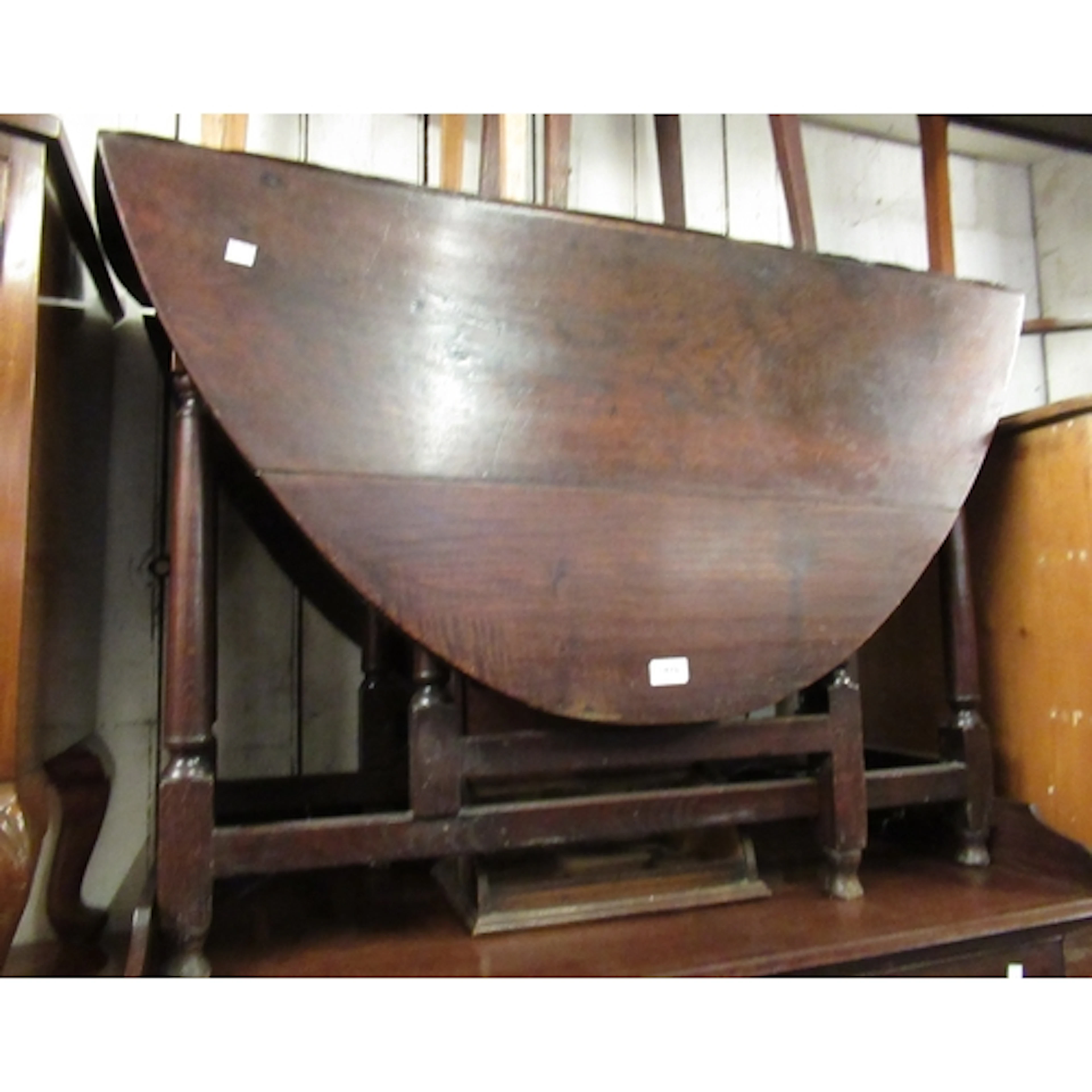 Small antique oak gate-leg table, on plain turned supports, ...