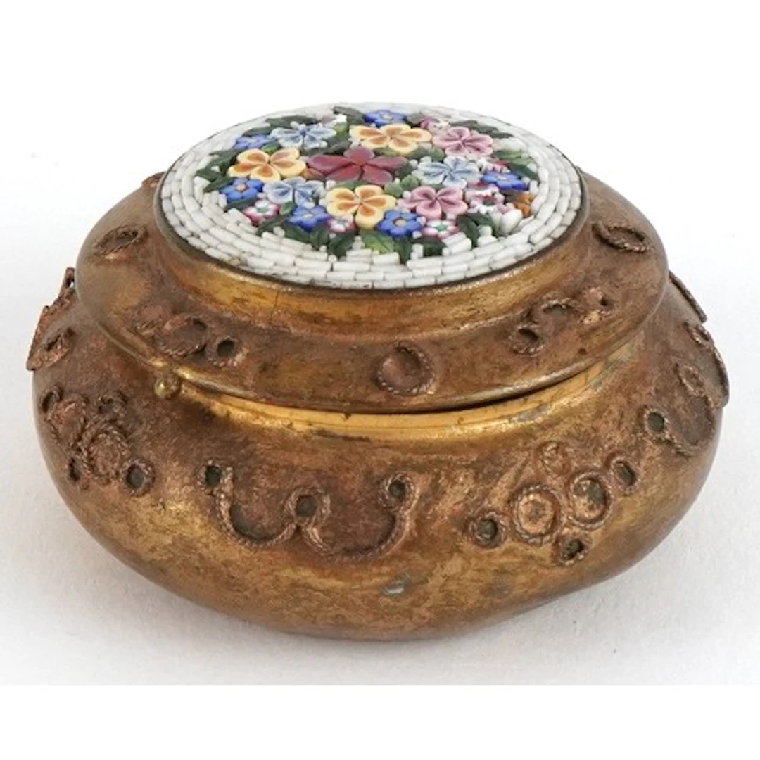 Late 19th/early 20th century circular brass trinket box with...