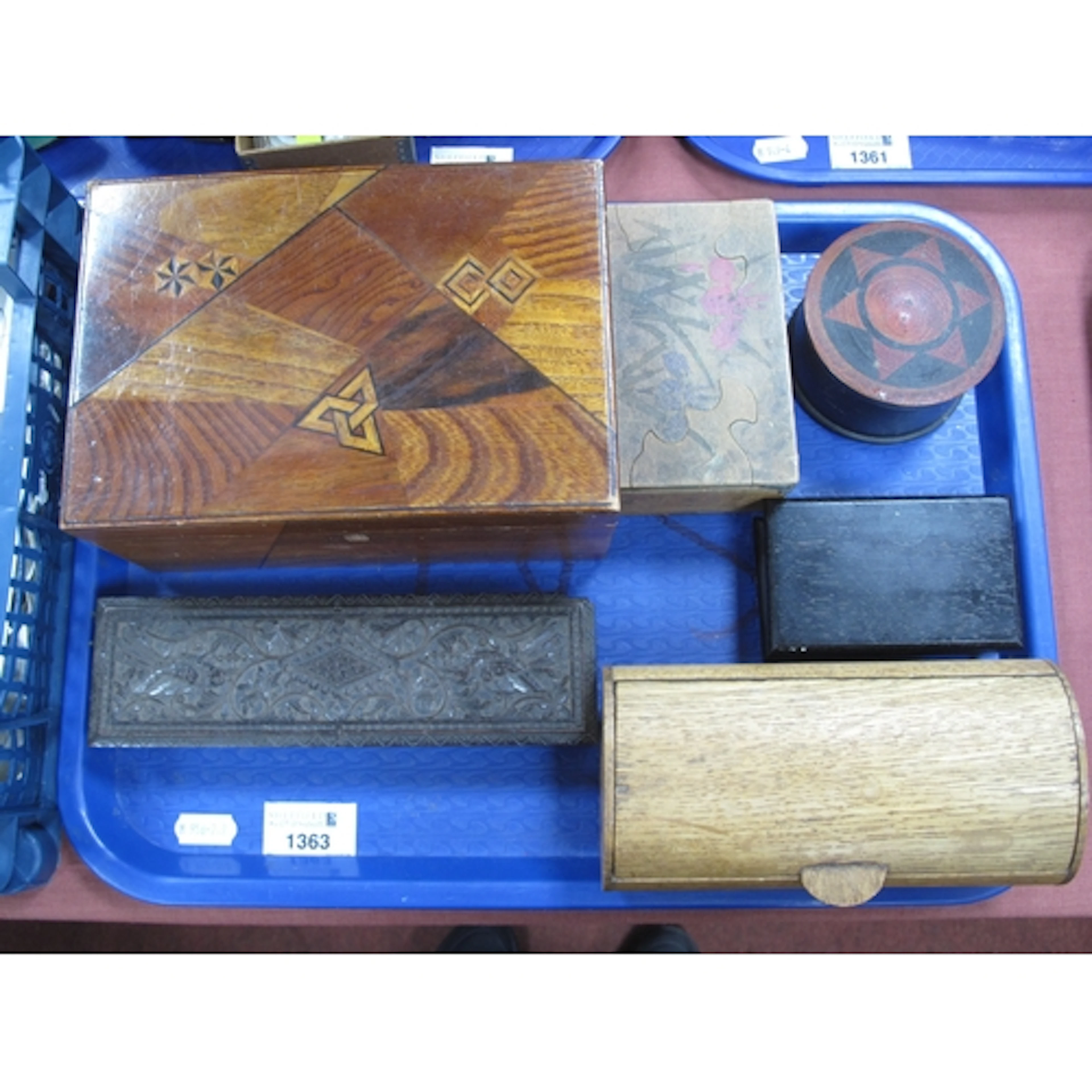 Japanese Marquetry Box, with lacqured interior, 19.5cm wide....