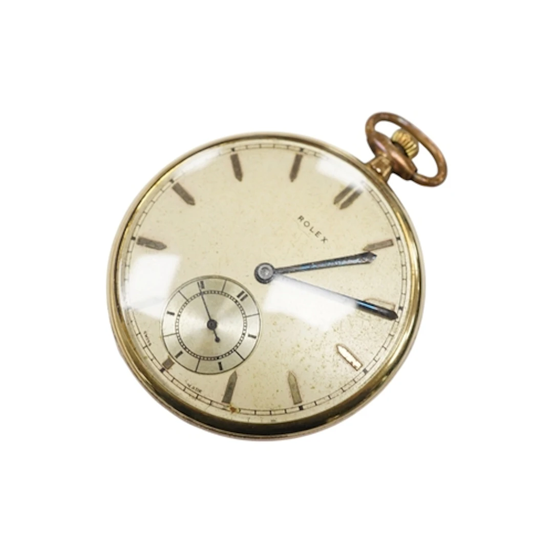 A gold plated Rolex keyless lever open faced dress pocket wa...