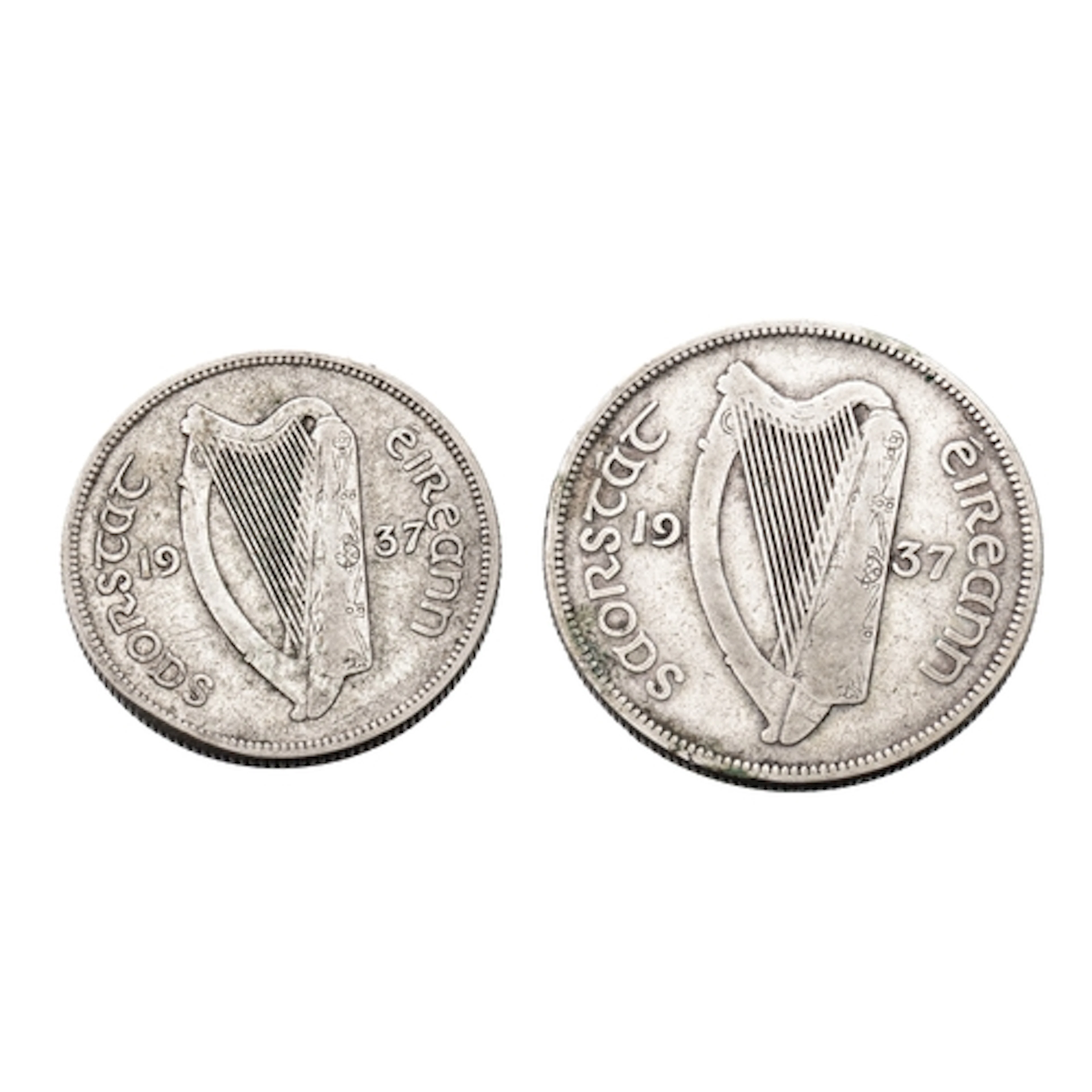 A PAIR OF 1937 IRISH FLORIN & HALF CROWNS, Irish 75% silver ...