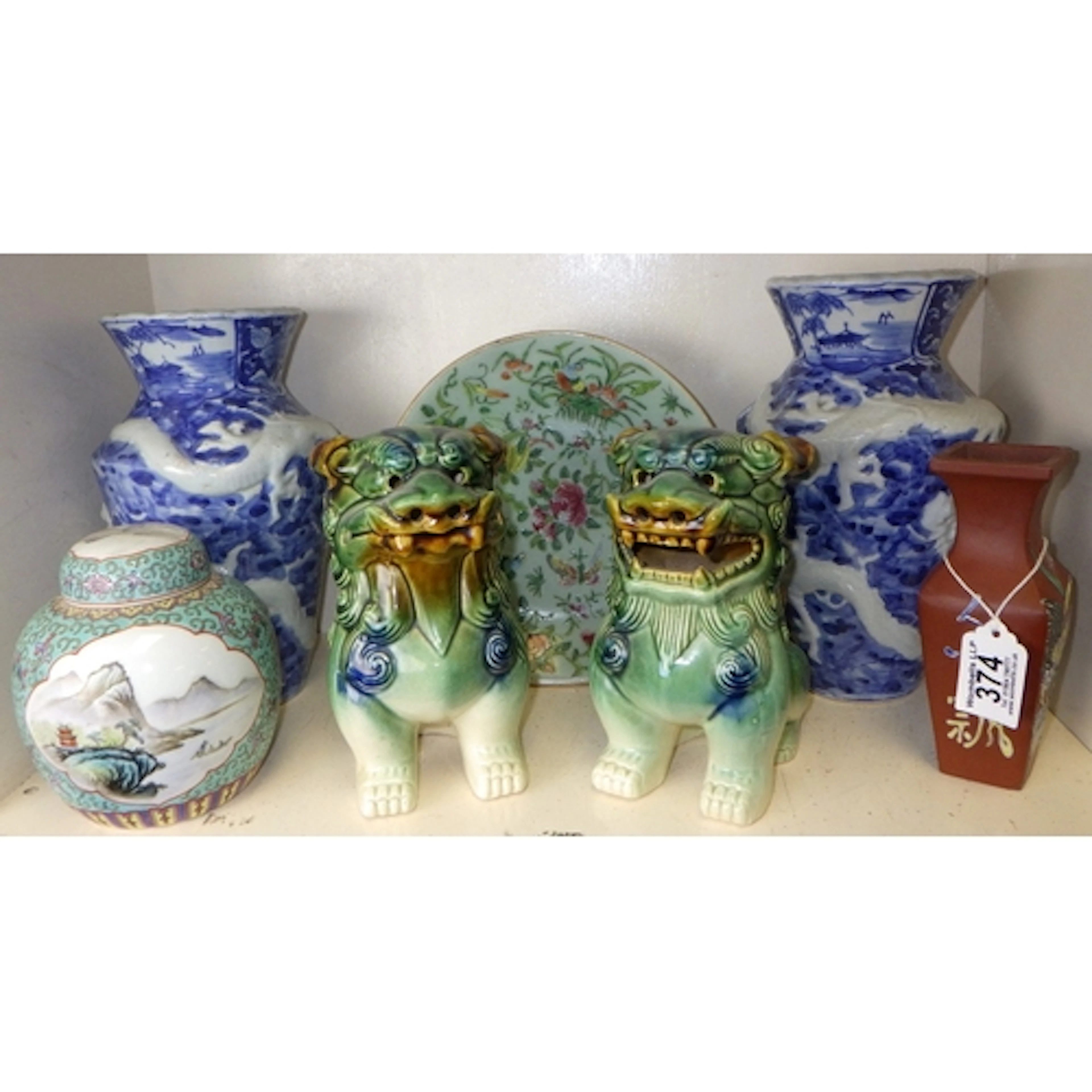 A group of Oriental ceramics to inc Foo dogs