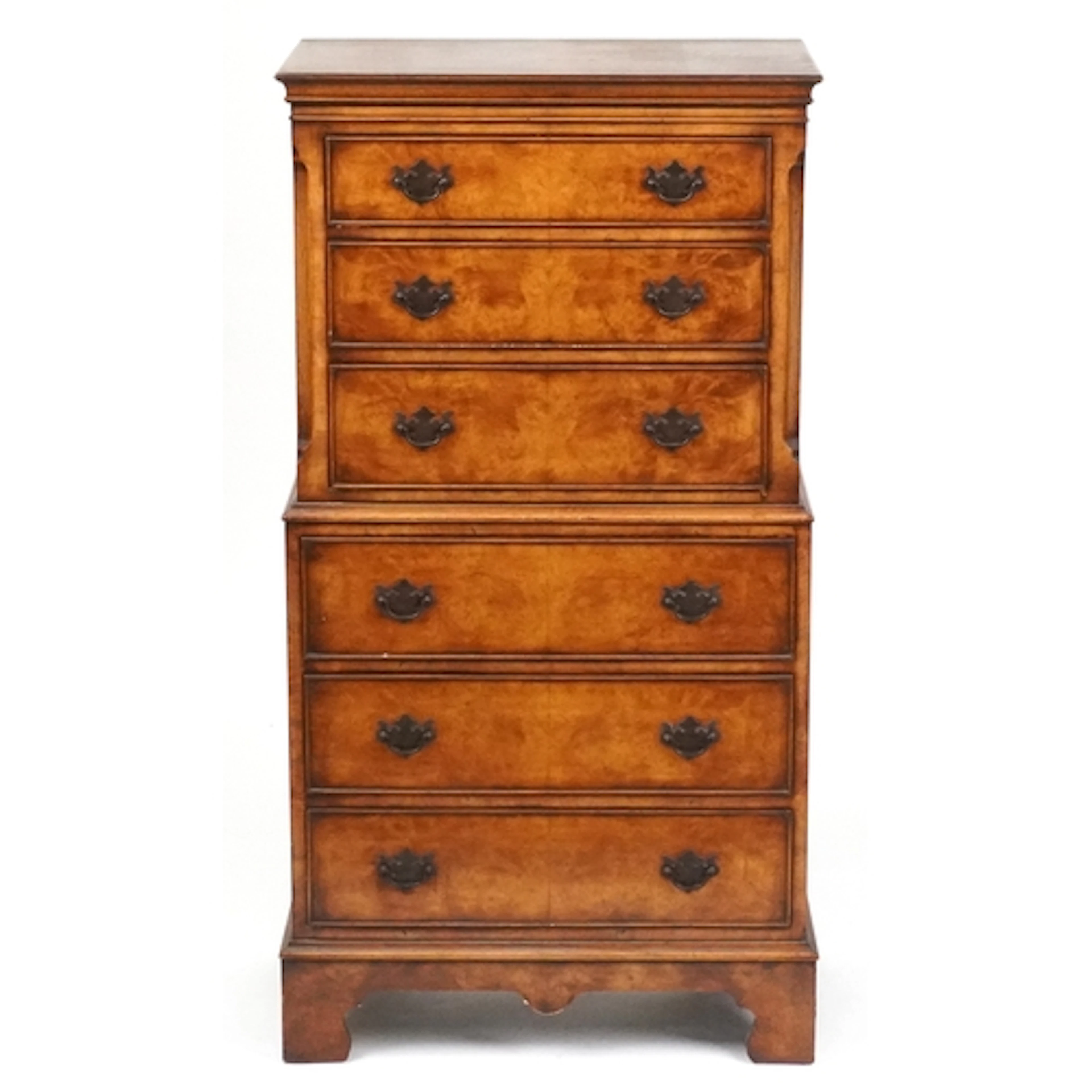 Georgian style walnut veneered tallboy with six drawers havi...