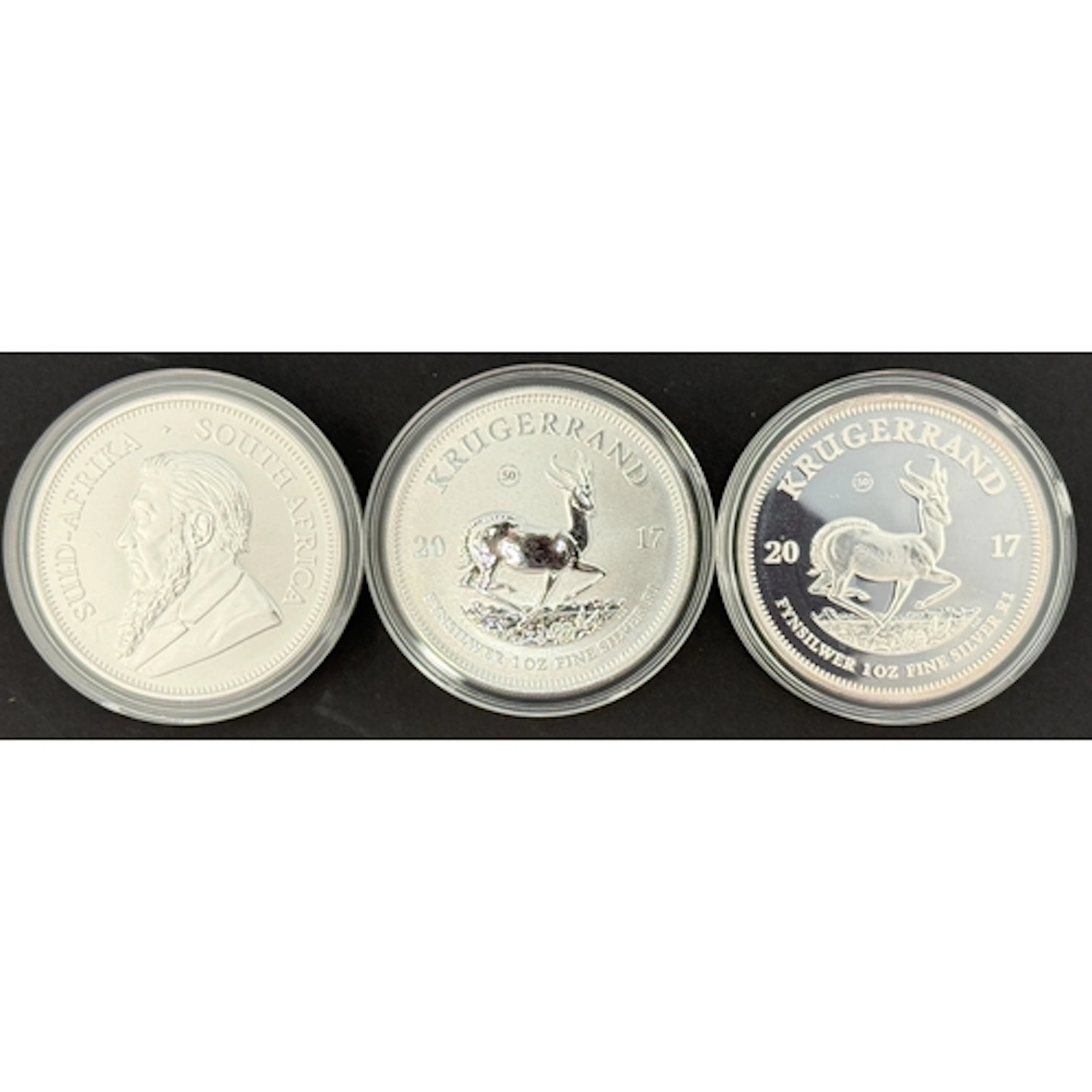 A group of three South Africa 2017 fine silver Krugerrands, ...