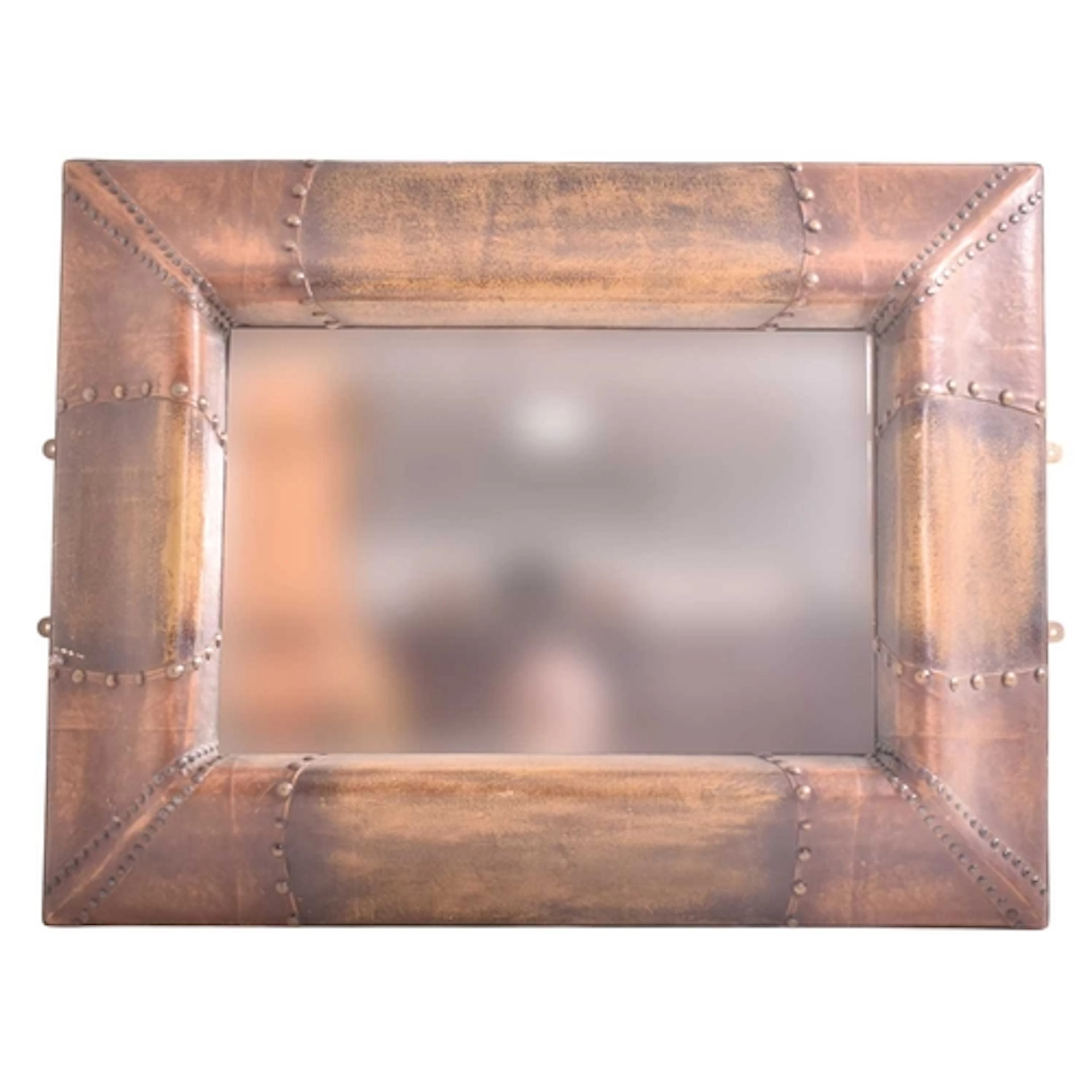 A large modern designer leather-framed mirror. The mirror ha...