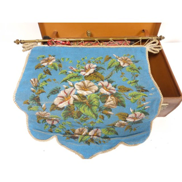 Victorian beadwork banner, a circular gilt frame mirror, a c...