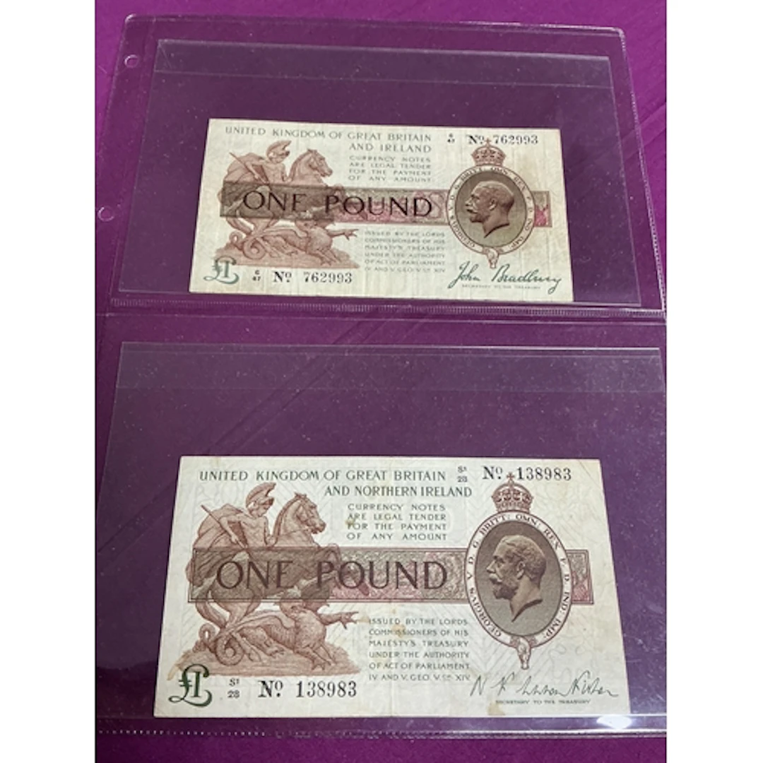 Two GB George V £1 Banknotes, John Bradbury 762993 and Fishe...